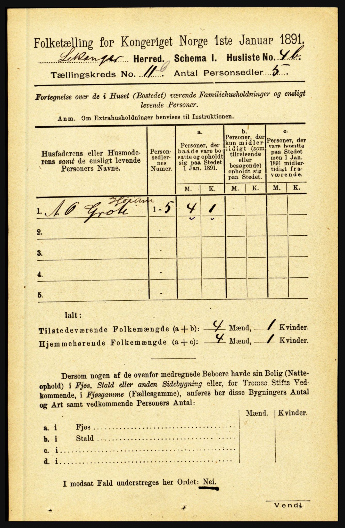 RA, 1891 census for 1419 Leikanger, 1891, p. 2148