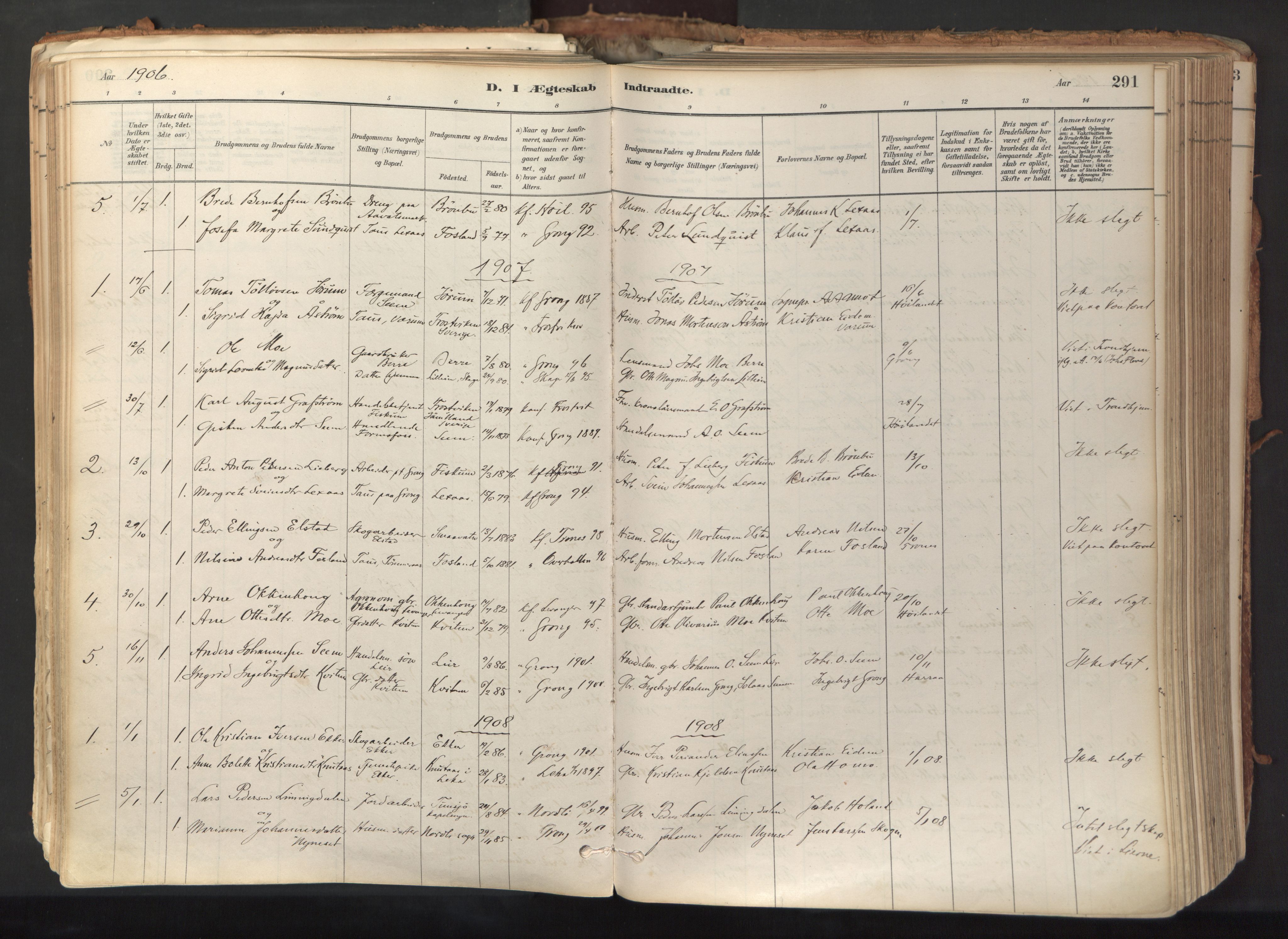 Ministerialprotokoller, klokkerbøker og fødselsregistre - Nord-Trøndelag, AV/SAT-A-1458/758/L0519: Parish register (official) no. 758A04, 1880-1926, p. 291