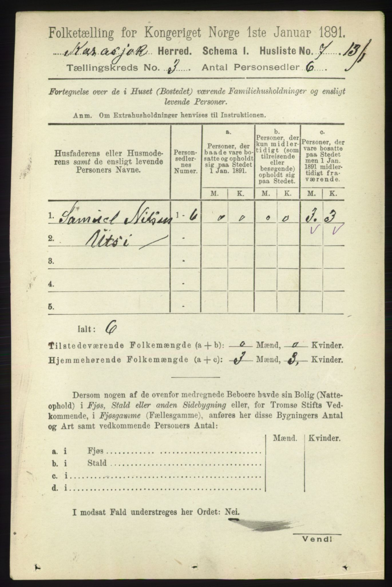 RA, 1891 census for 2021 Karasjok, 1891, p. 538