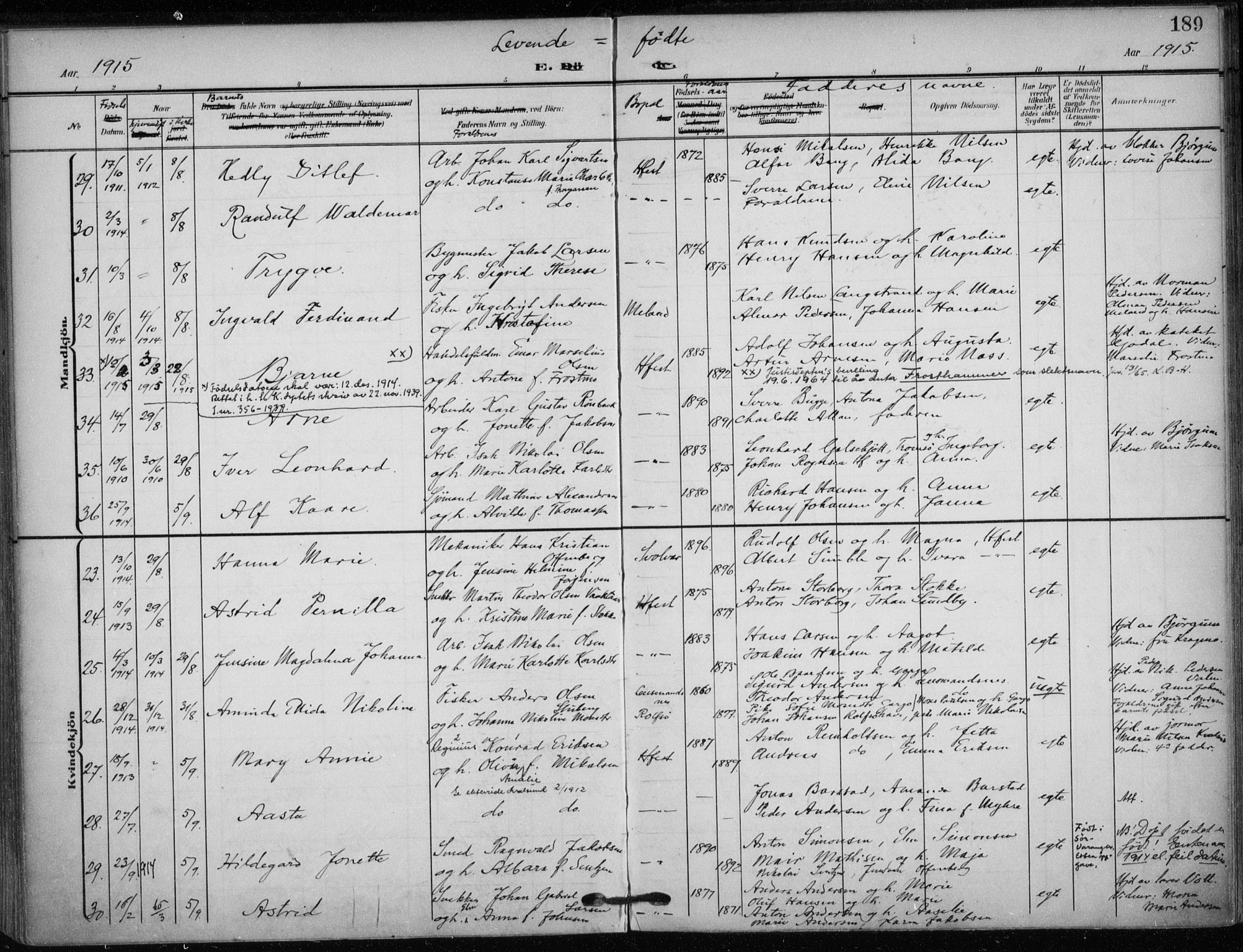 Hammerfest sokneprestkontor, SATØ/S-1347/H/Ha/L0014.kirke: Parish register (official) no. 14, 1906-1916, p. 189