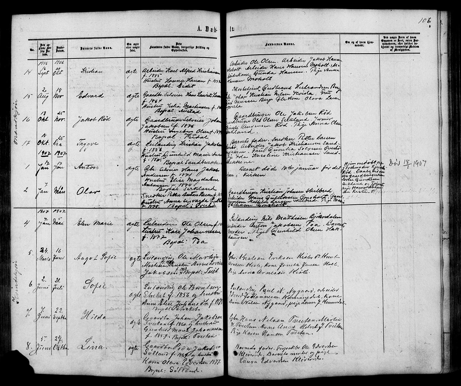 Siljan kirkebøker, SAKO/A-300/G/Ga/L0002: Parish register (copy) no. 2, 1864-1908, p. 106