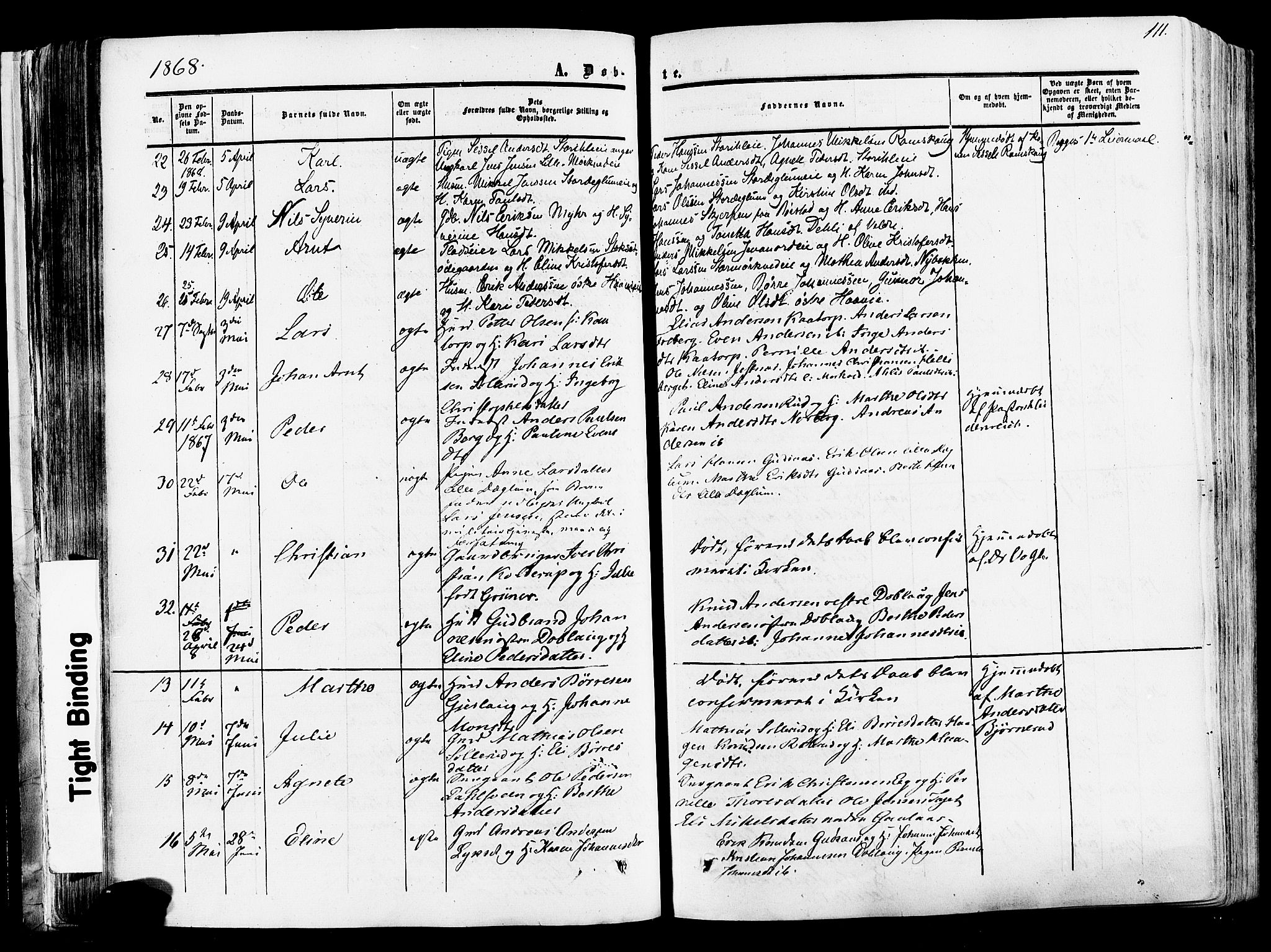 Vang prestekontor, Hedmark, SAH/PREST-008/H/Ha/Haa/L0013: Parish register (official) no. 13, 1855-1879, p. 111