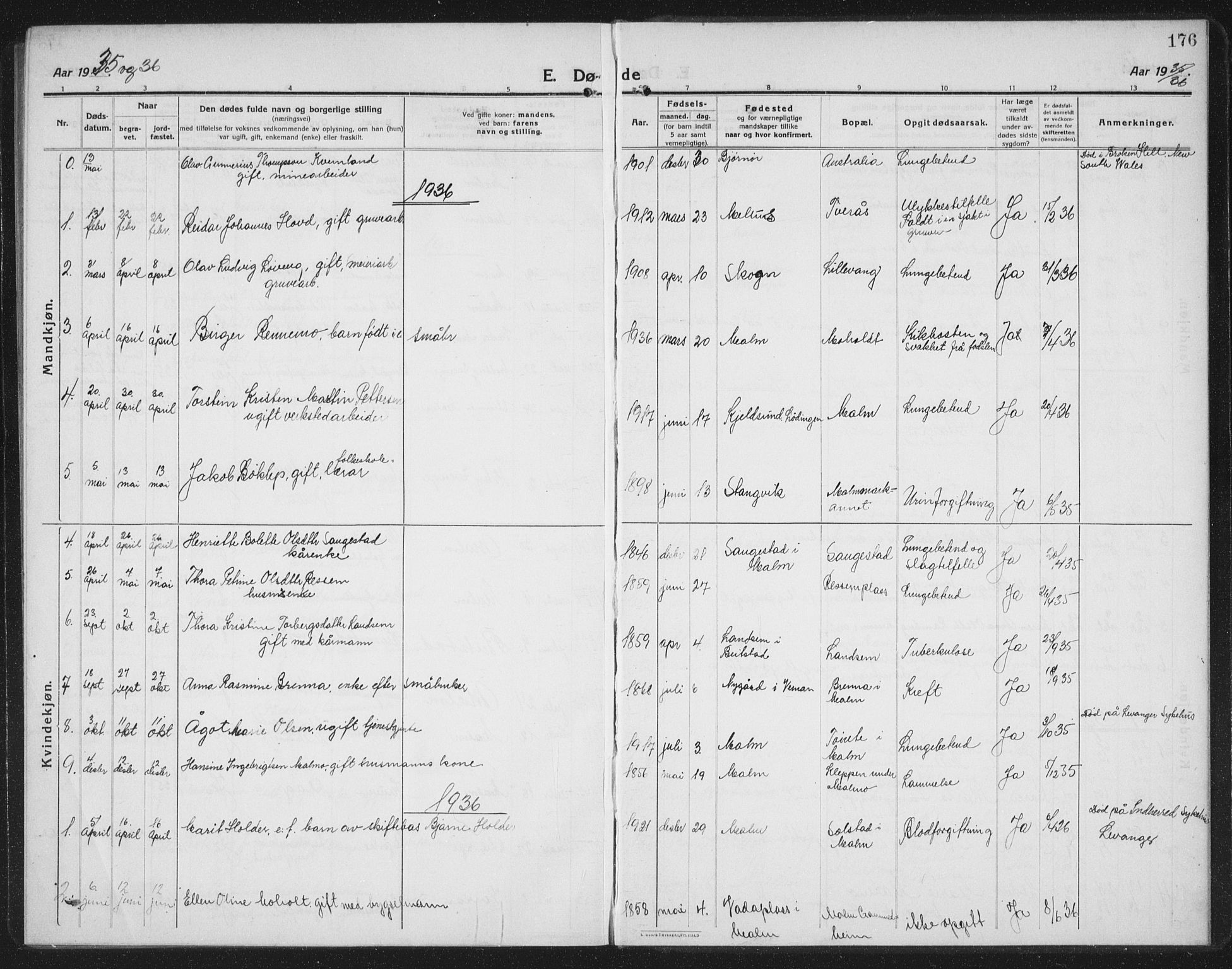 Ministerialprotokoller, klokkerbøker og fødselsregistre - Nord-Trøndelag, SAT/A-1458/745/L0434: Parish register (copy) no. 745C03, 1914-1937, p. 176