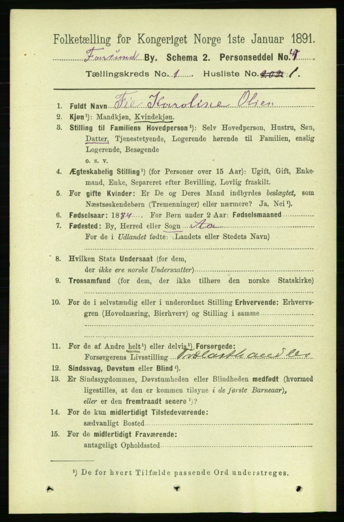 RA, 1891 census for 1003 Farsund, 1891, p. 510