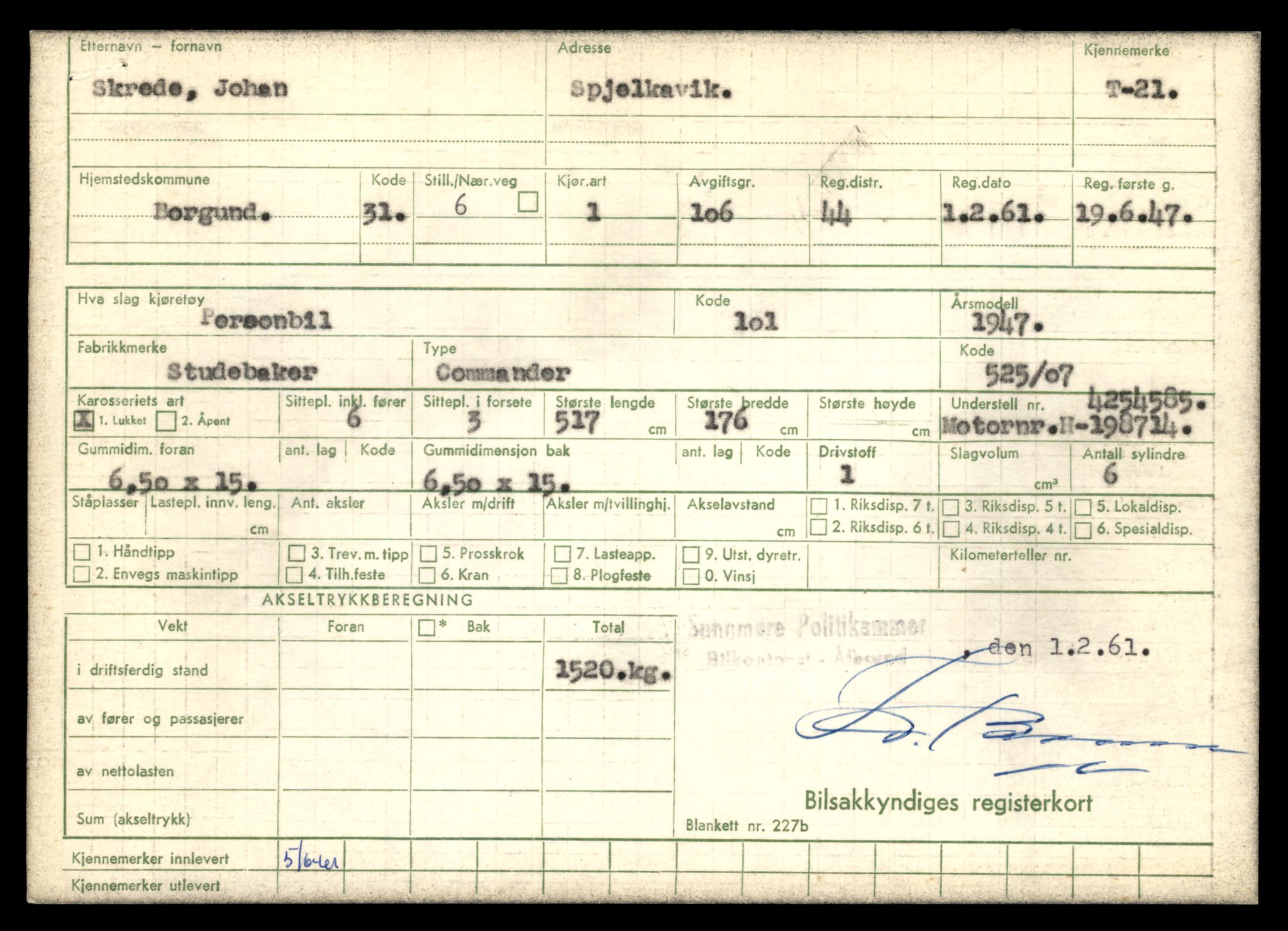 Møre og Romsdal vegkontor - Ålesund trafikkstasjon, SAT/A-4099/F/Fe/L0001: Registreringskort for kjøretøy T 3 - T 127, 1927-1998, p. 349