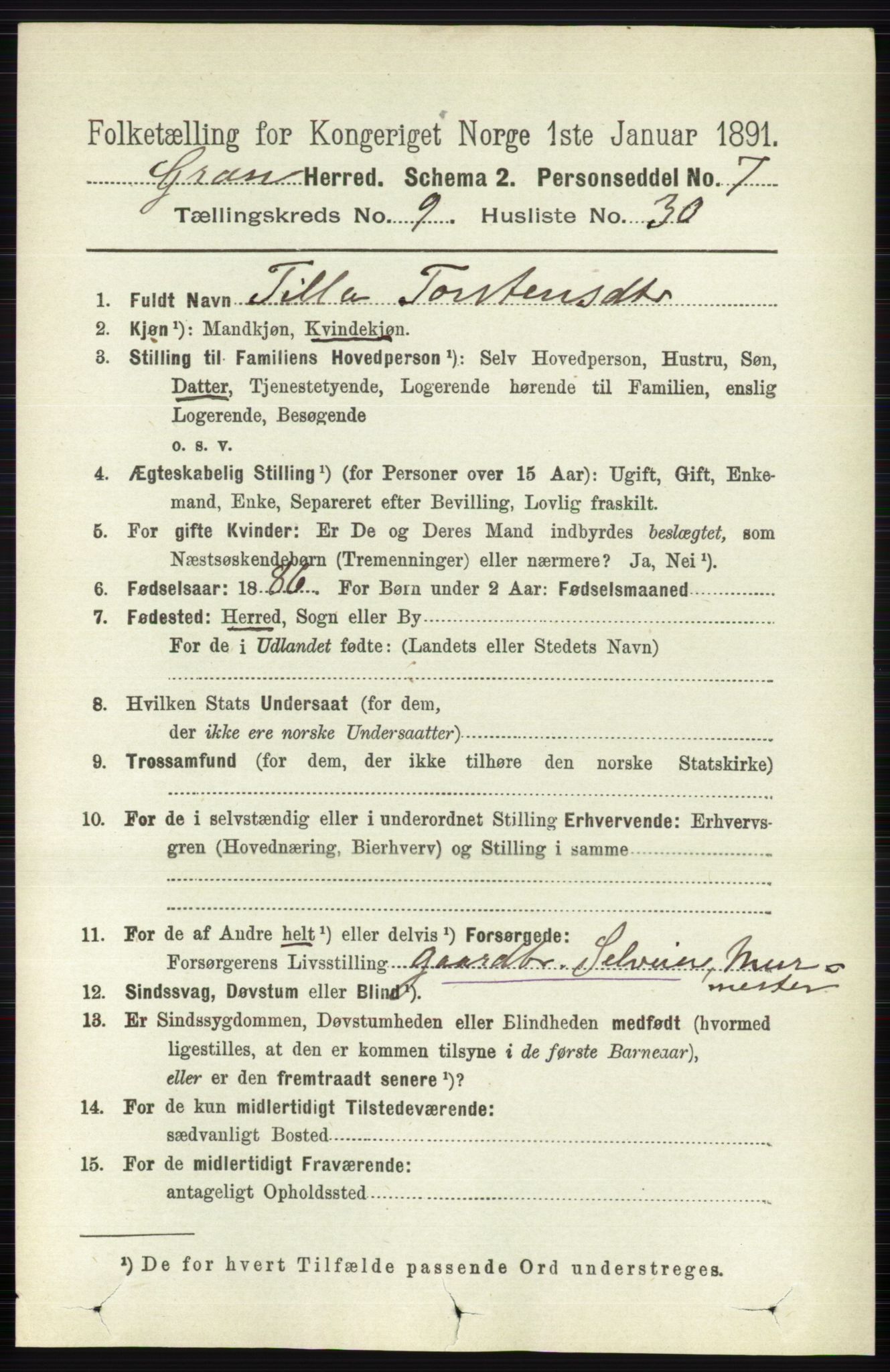 RA, 1891 census for 0534 Gran, 1891, p. 4289