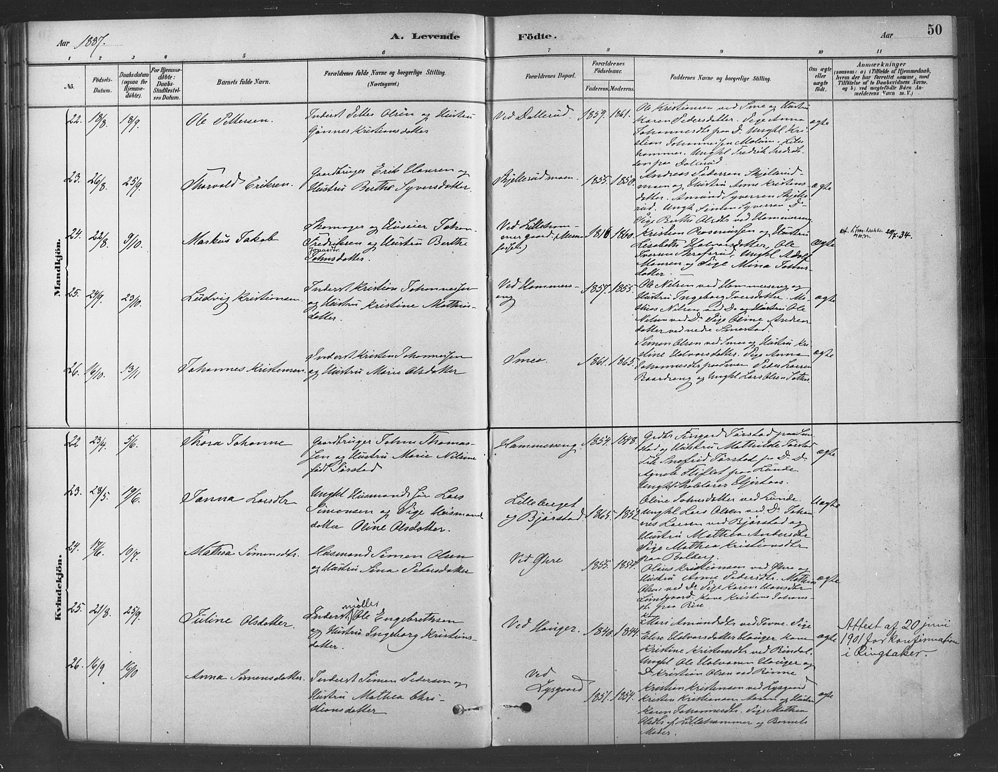 Fåberg prestekontor, SAH/PREST-086/H/Ha/Haa/L0009: Parish register (official) no. 9, 1879-1898, p. 50