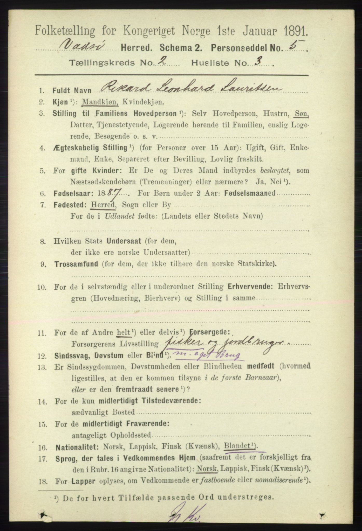 RA, 1891 census for 2029 Vadsø, 1891, p. 463