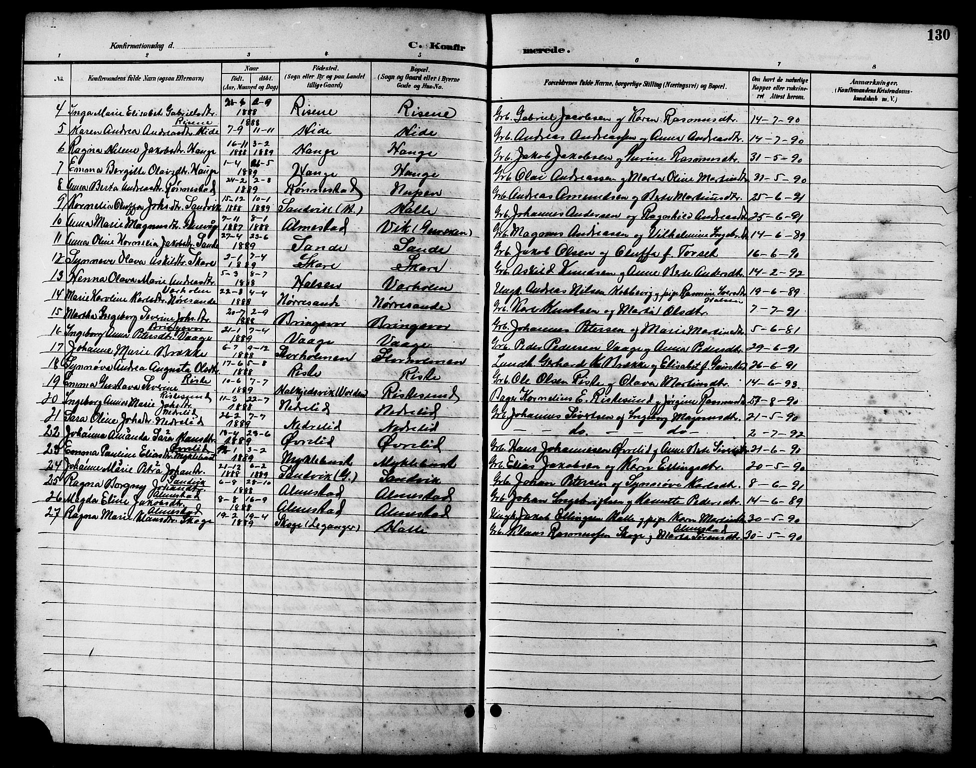 Ministerialprotokoller, klokkerbøker og fødselsregistre - Møre og Romsdal, AV/SAT-A-1454/503/L0049: Parish register (copy) no. 503C04, 1894-1915, p. 130