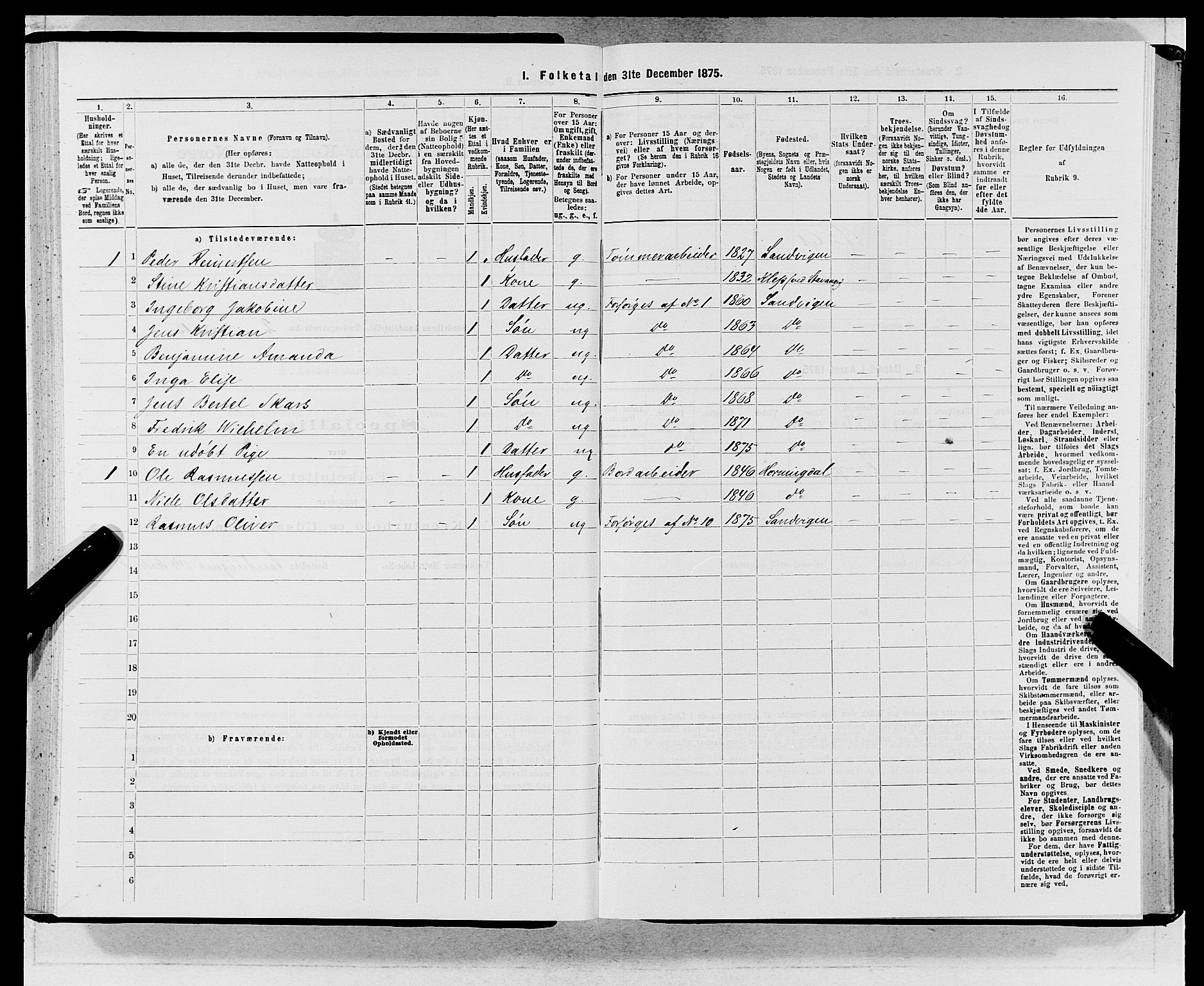 SAB, 1875 census for 1281L Bergen landdistrikt/Domkirken and Sandviken, 1875, p. 156