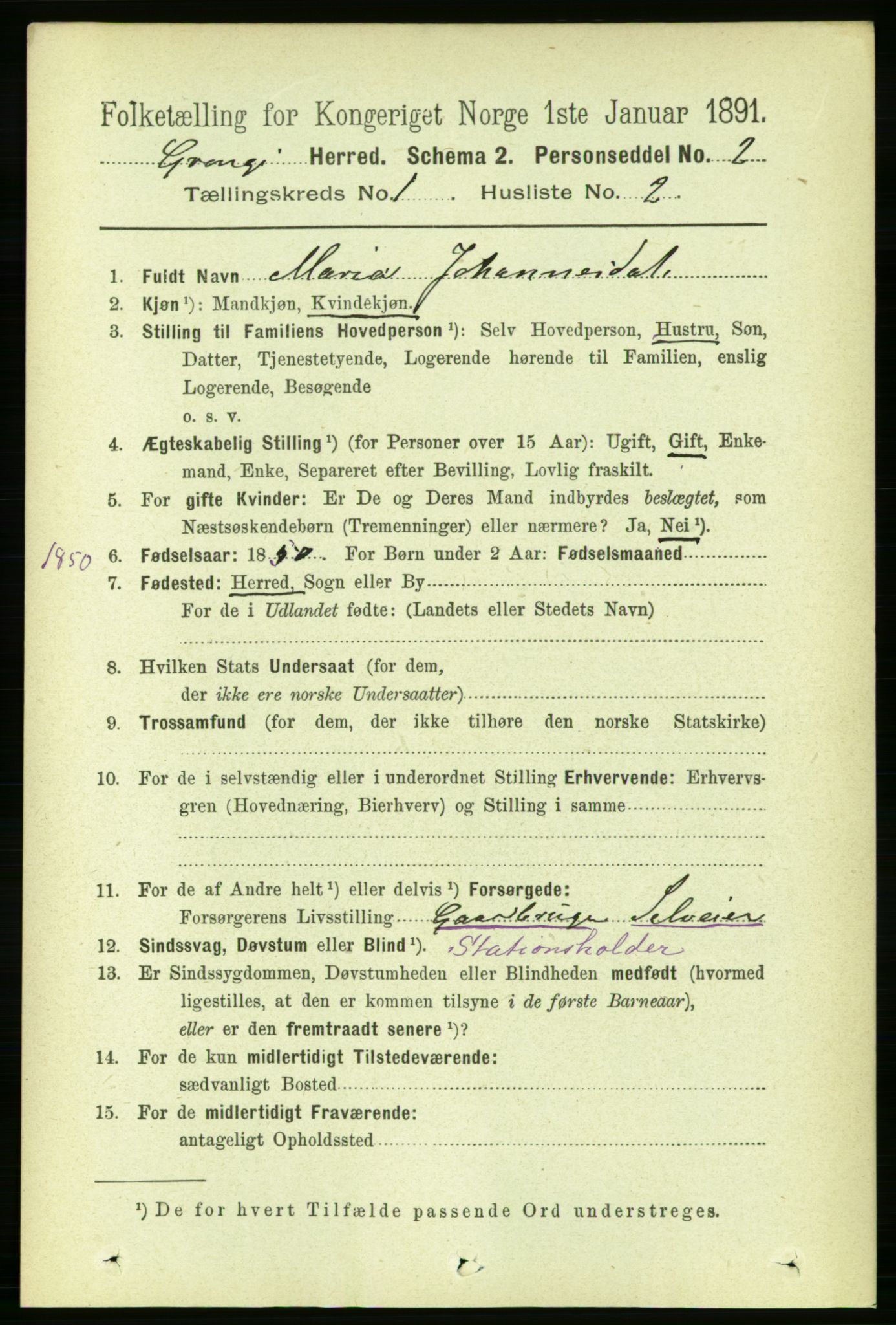 RA, 1891 census for 1742 Grong, 1891, p. 136