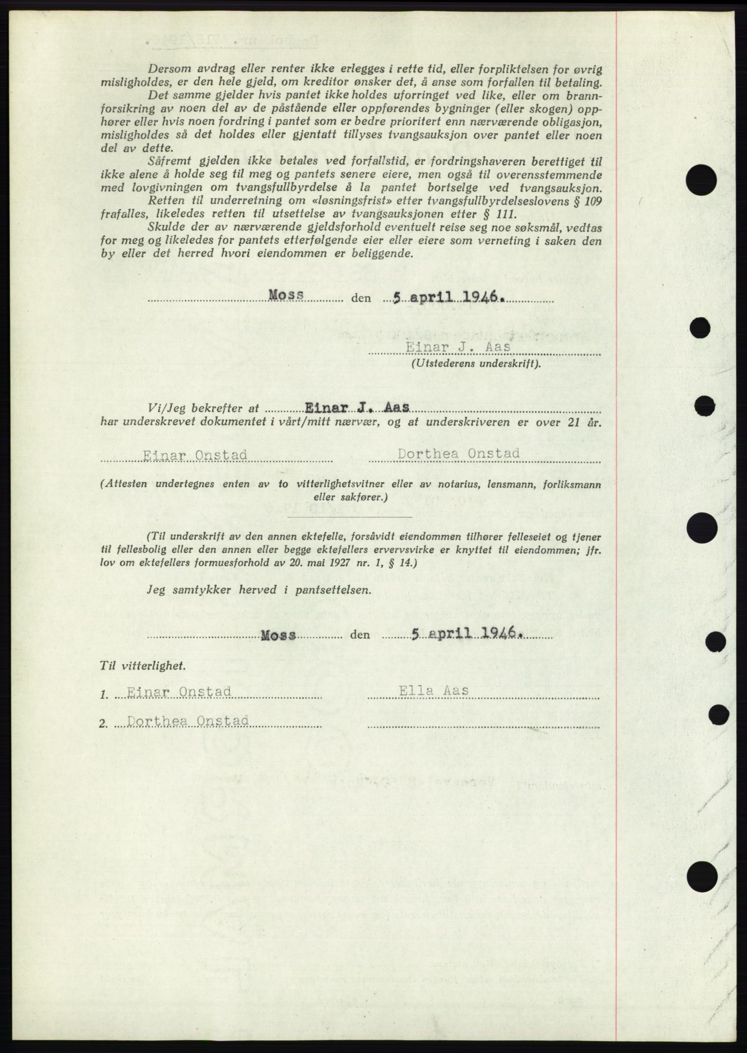 Moss sorenskriveri, SAO/A-10168: Mortgage book no. B15, 1946-1946, Diary no: : 713/1946