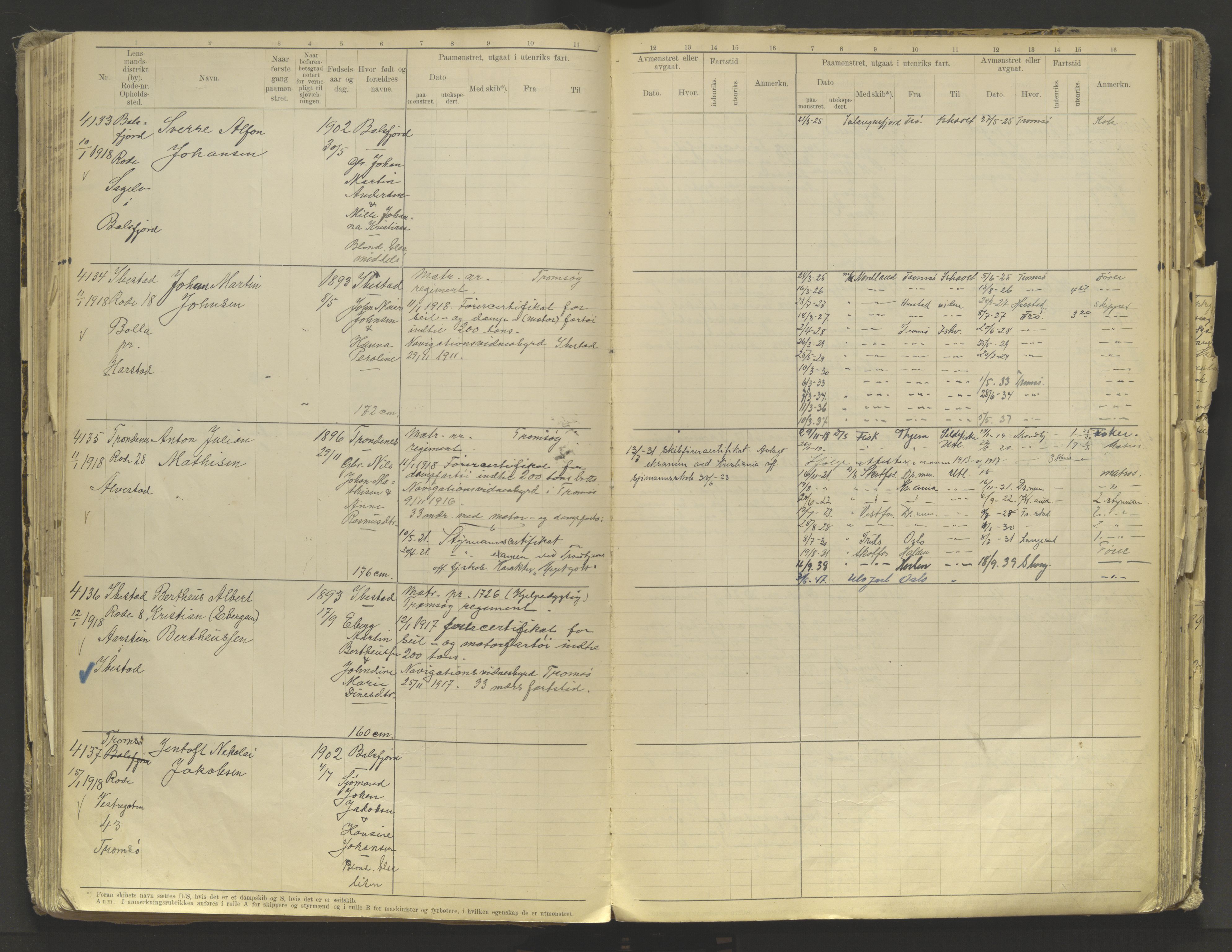 Tromsø sjømannskontor/innrullerings-/mønstringsdistrikt, AV/SATØ-S-0243/F/Fb/L0010: Annotasjonsrulle. Defekt: løs innbinding. Nr. 3519-4972, 1916-1920