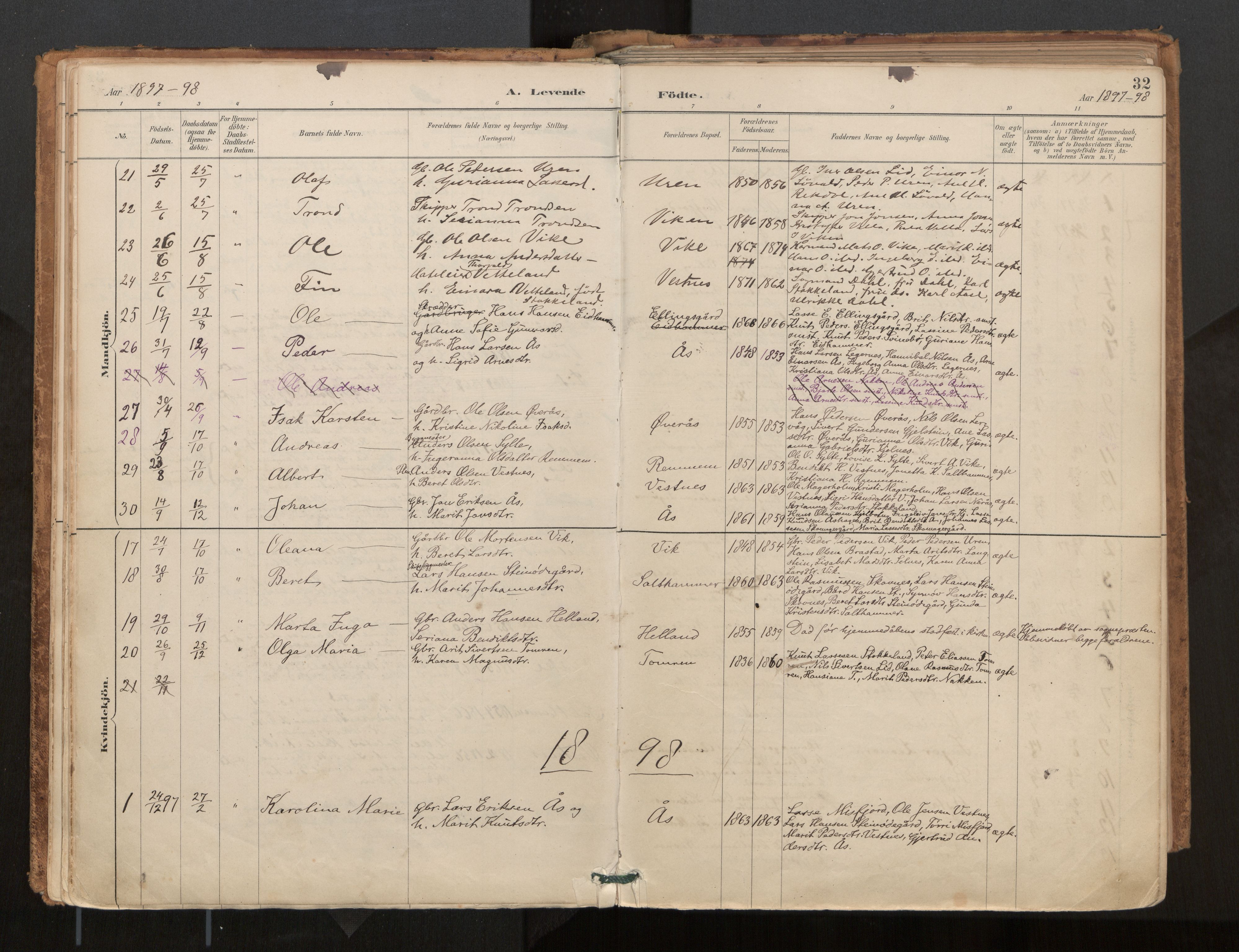 Ministerialprotokoller, klokkerbøker og fødselsregistre - Møre og Romsdal, AV/SAT-A-1454/539/L0531: Parish register (official) no. 539A04, 1887-1913, p. 32