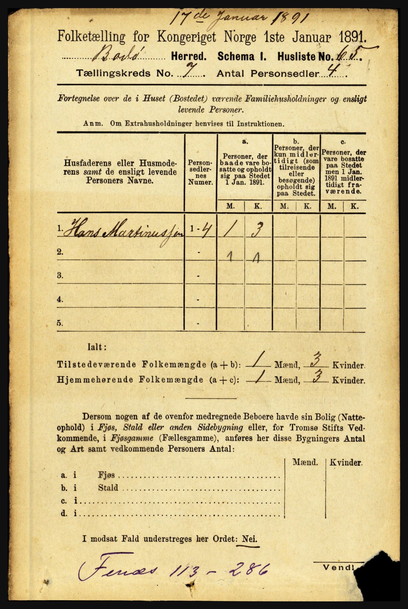 RA, 1891 census for 1843 Bodø, 1891, p. 4627