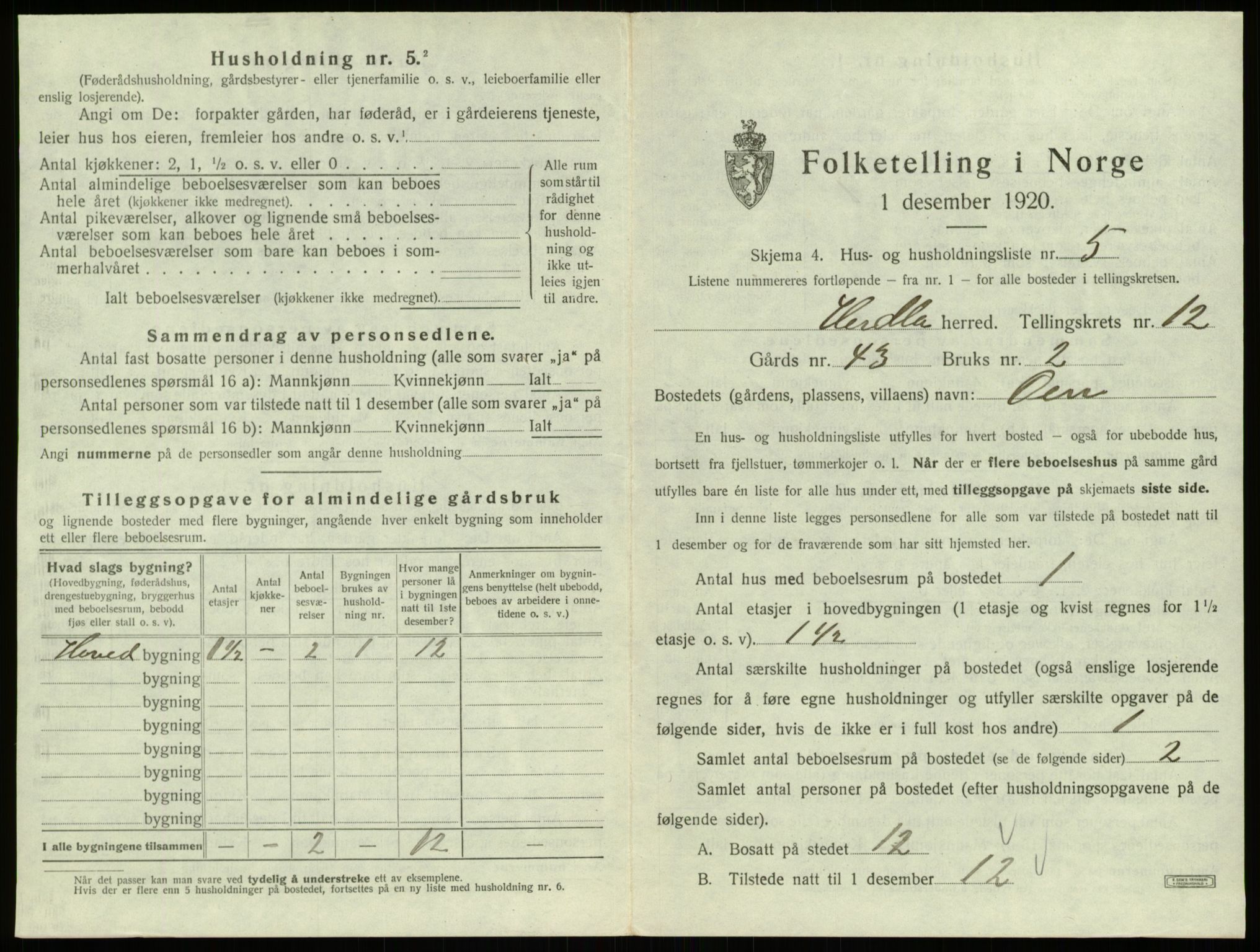 SAB, 1920 census for Herdla, 1920, p. 1101