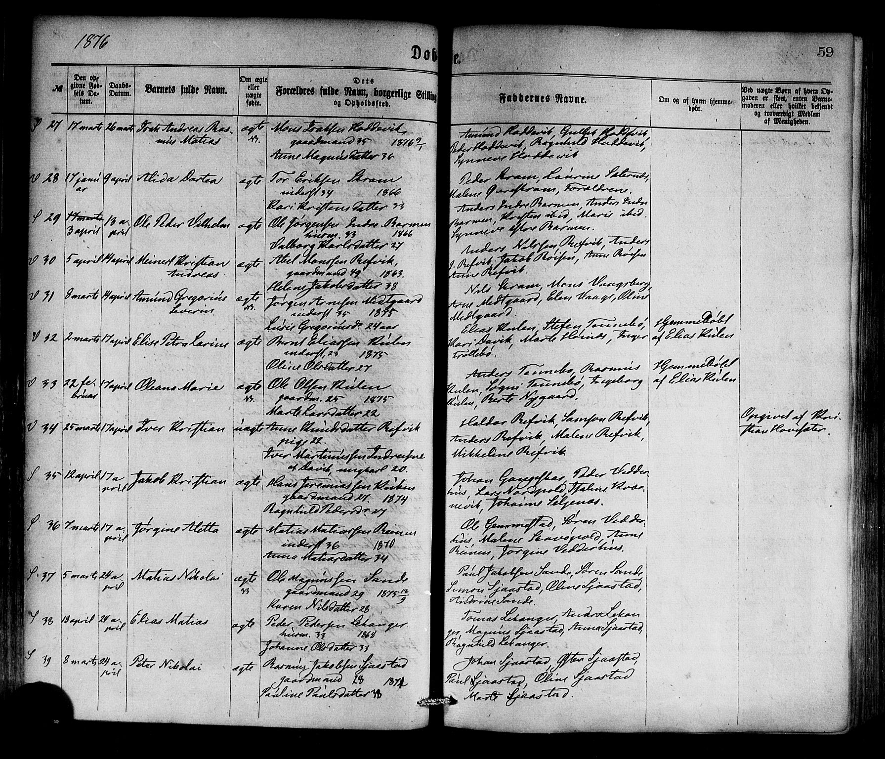 Selje sokneprestembete, SAB/A-99938/H/Ha/Haa/Haaa: Parish register (official) no. A 12, 1870-1880, p. 59