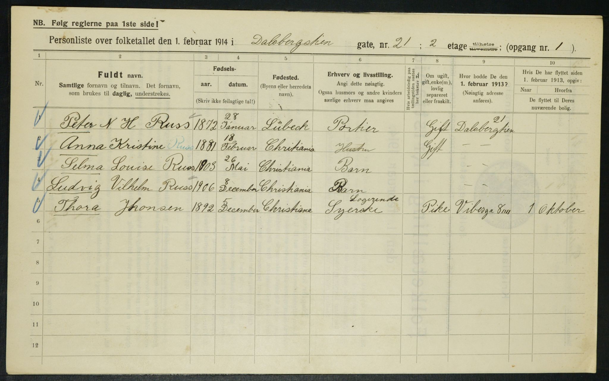 OBA, Municipal Census 1914 for Kristiania, 1914, p. 14506