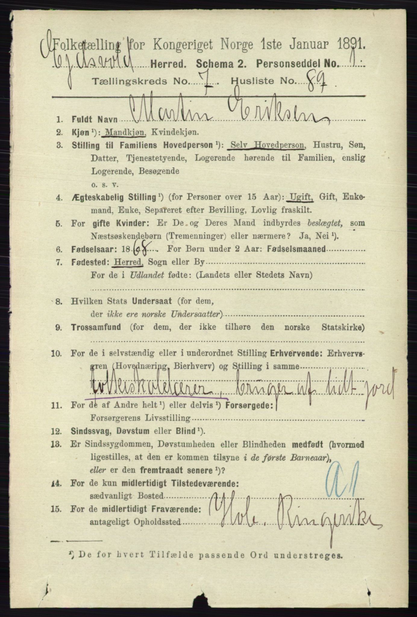 RA, 1891 census for 0237 Eidsvoll, 1891, p. 5100