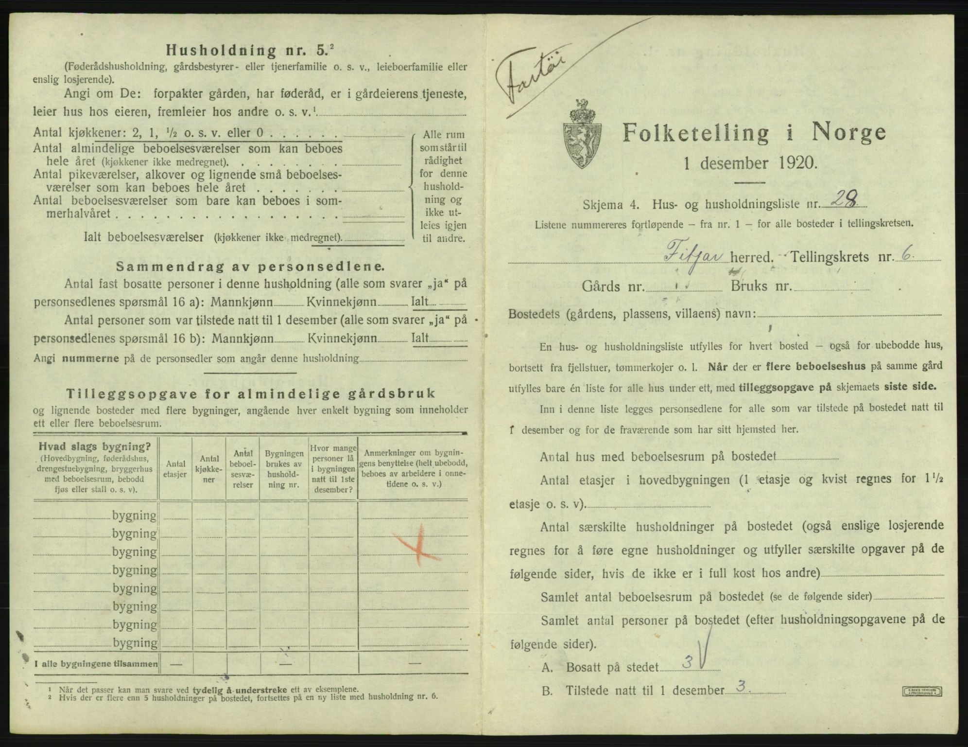 SAB, 1920 census for Fitjar, 1920, p. 409