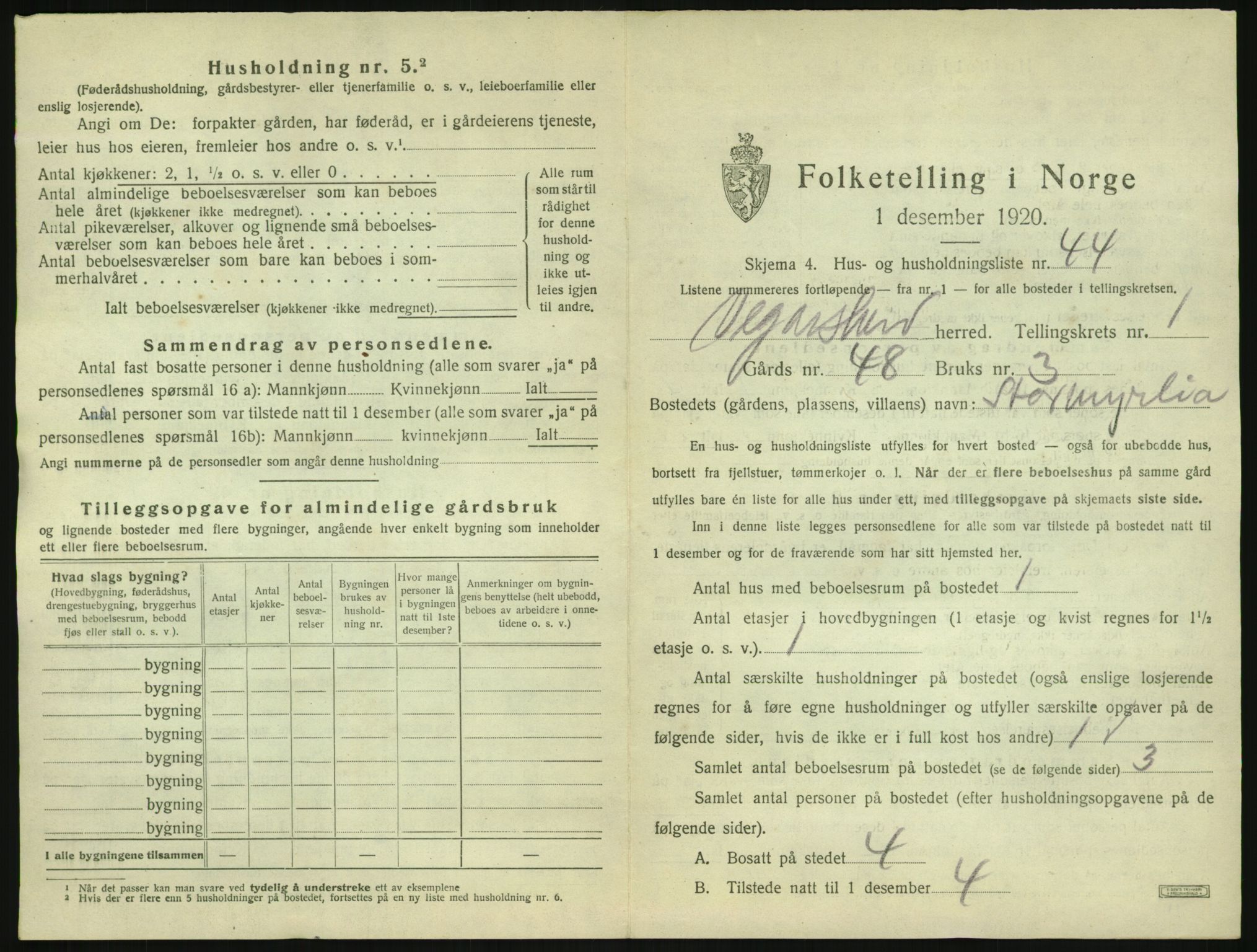 SAK, 1920 census for Vegårshei, 1920, p. 138