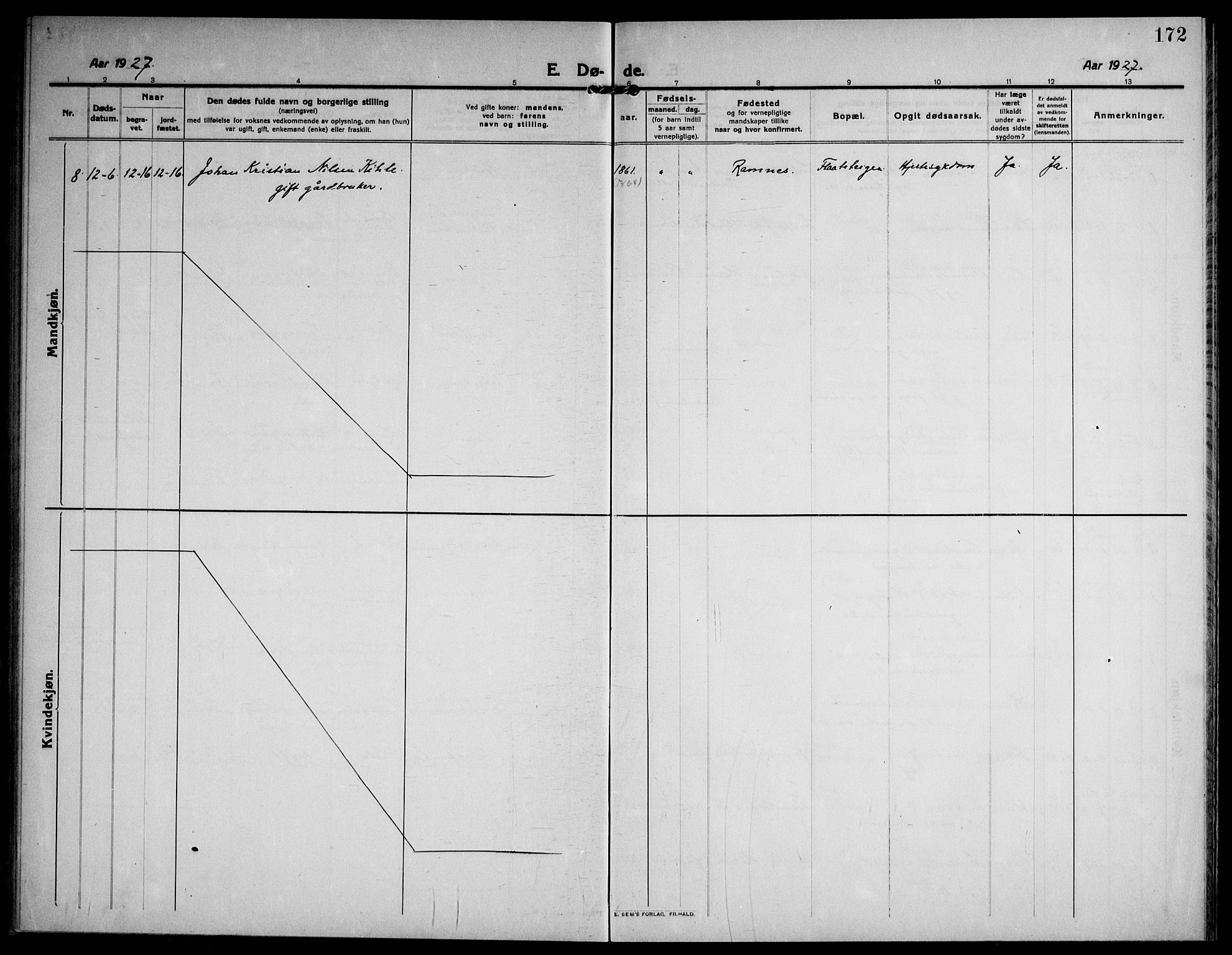 Ramnes kirkebøker, SAKO/A-314/F/Fa/L0009: Parish register (official) no. I 9, 1912-1929, p. 172