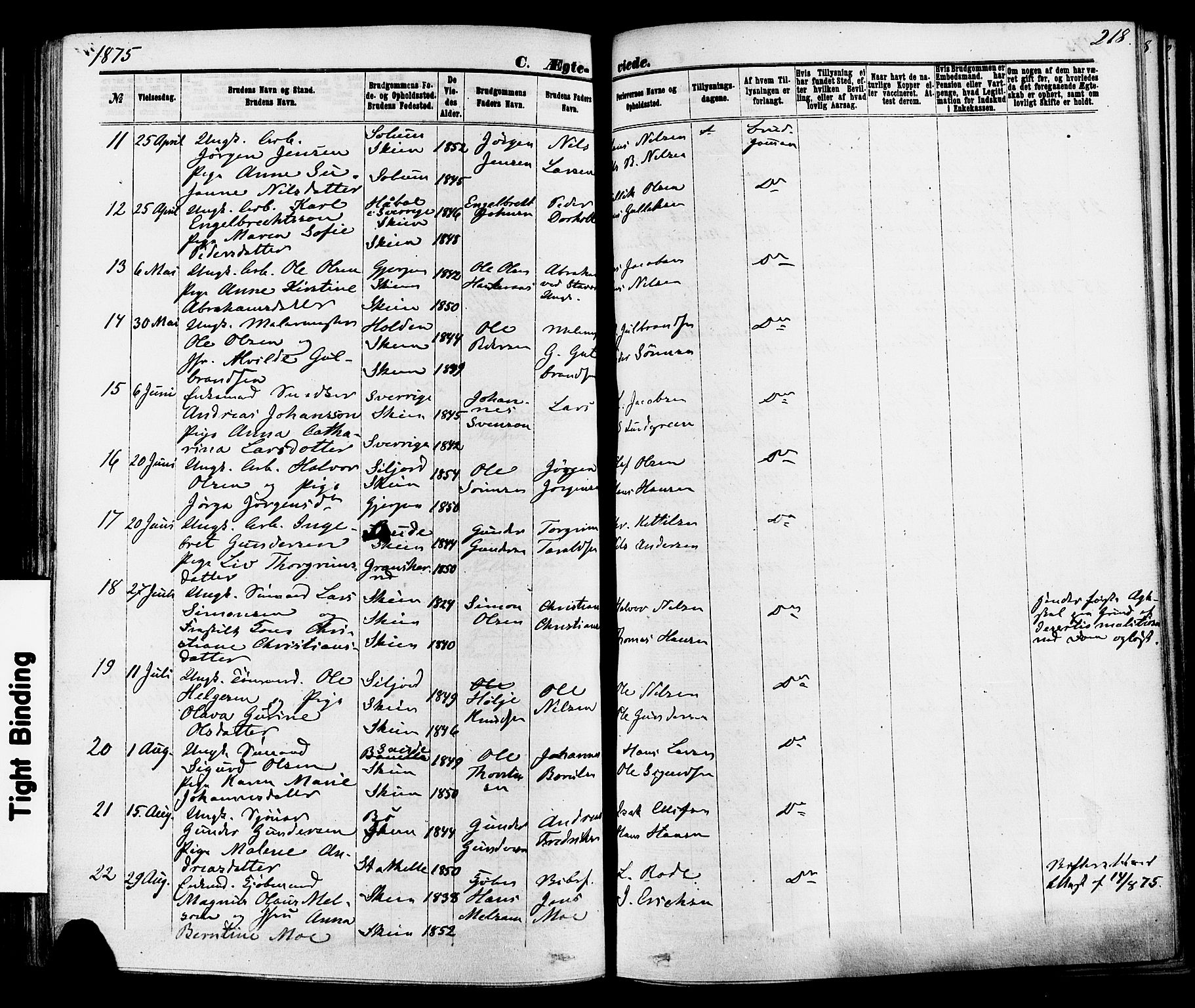Skien kirkebøker, SAKO/A-302/F/Fa/L0008: Parish register (official) no. 8, 1866-1877, p. 218