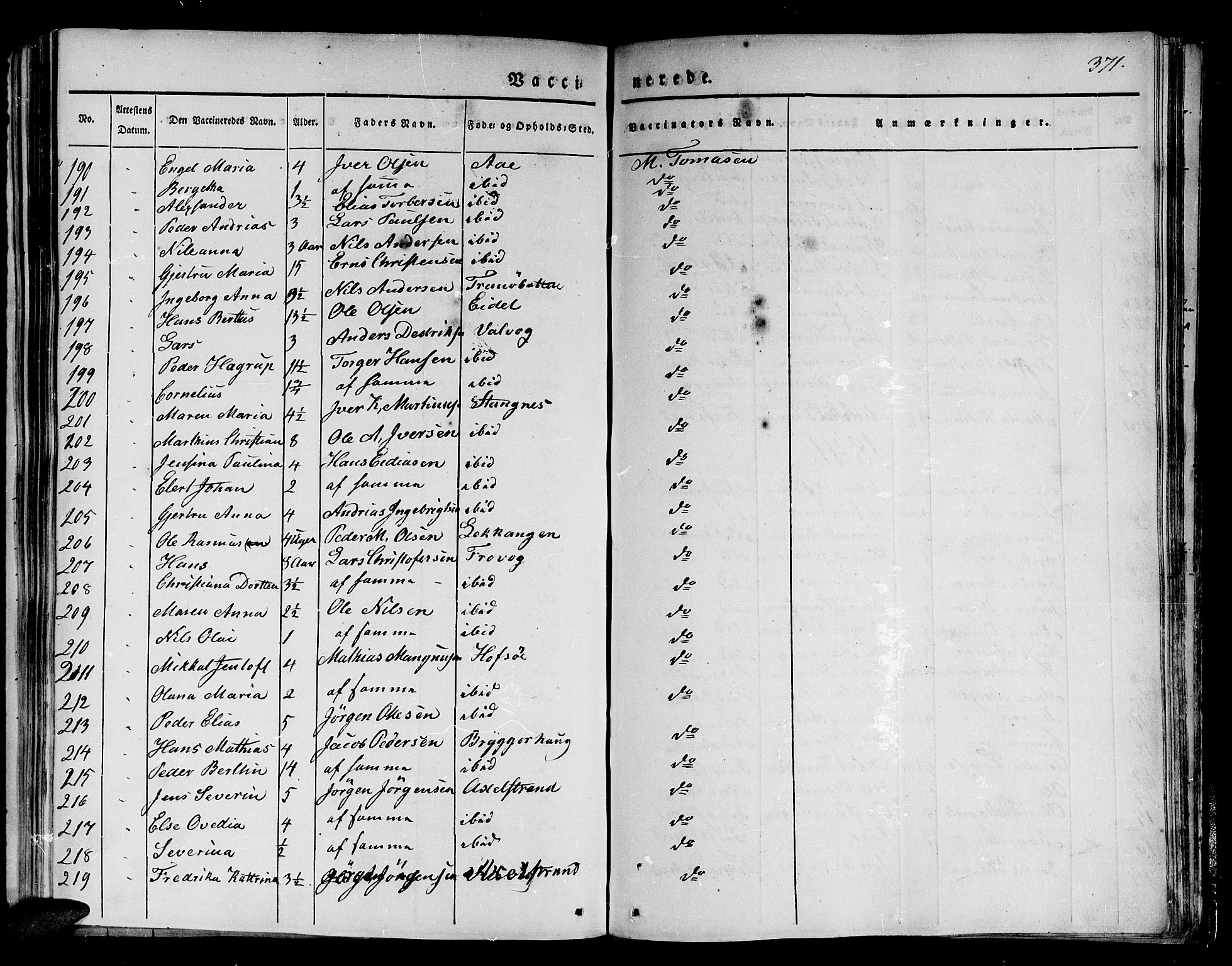 Tranøy sokneprestkontor, SATØ/S-1313/I/Ia/Iaa/L0005kirke: Parish register (official) no. 5, 1829-1844, p. 371