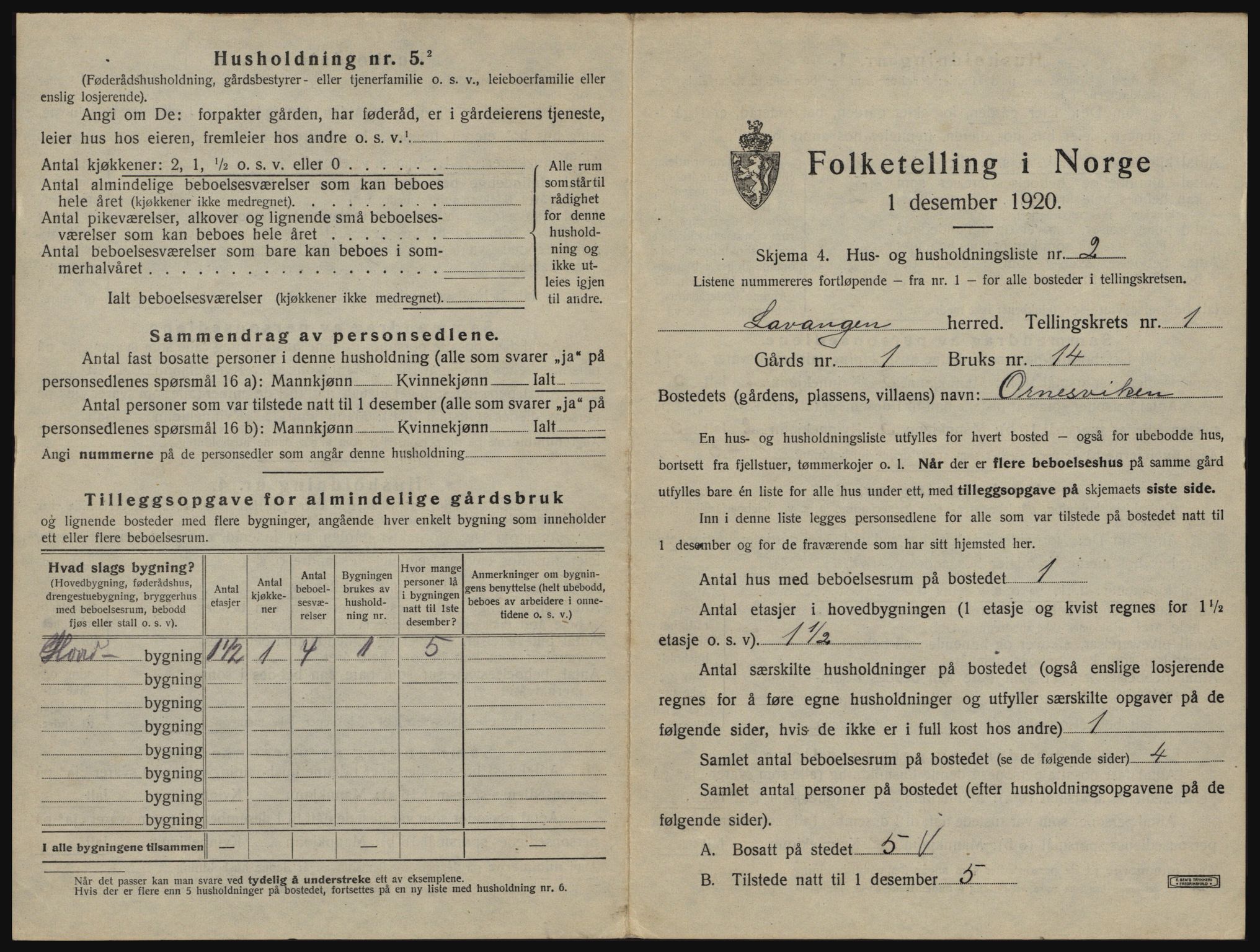 SATØ, 1920 census for Lavangen, 1920, p. 39