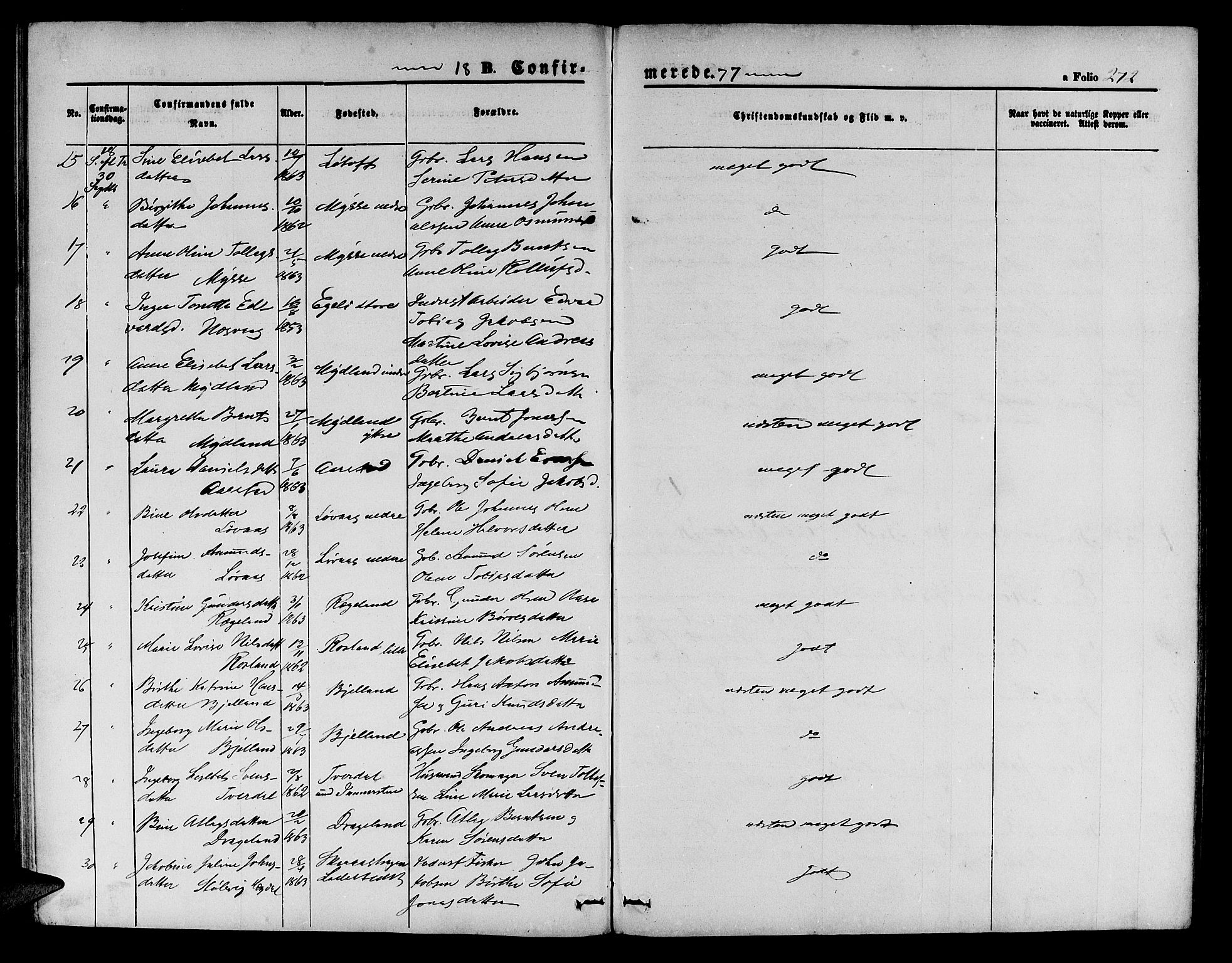 Sokndal sokneprestkontor, SAST/A-101808: Parish register (copy) no. B 3, 1865-1879, p. 272