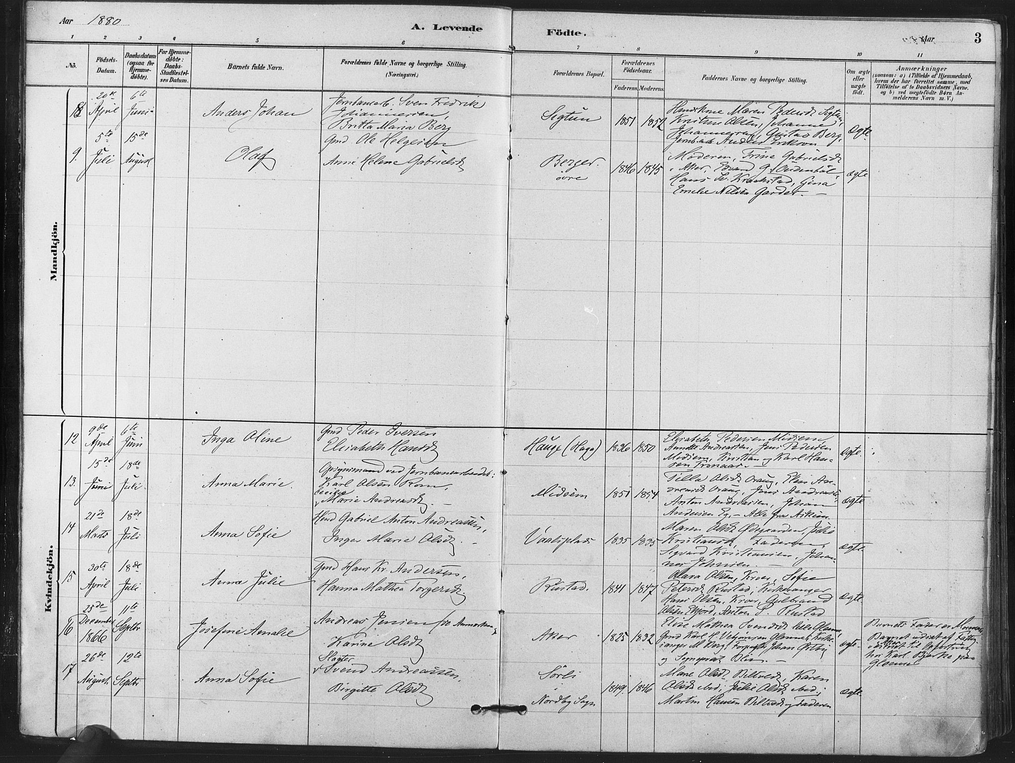 Kråkstad prestekontor Kirkebøker, AV/SAO-A-10125a/F/Fa/L0009: Parish register (official) no. I 9, 1880-1892, p. 3
