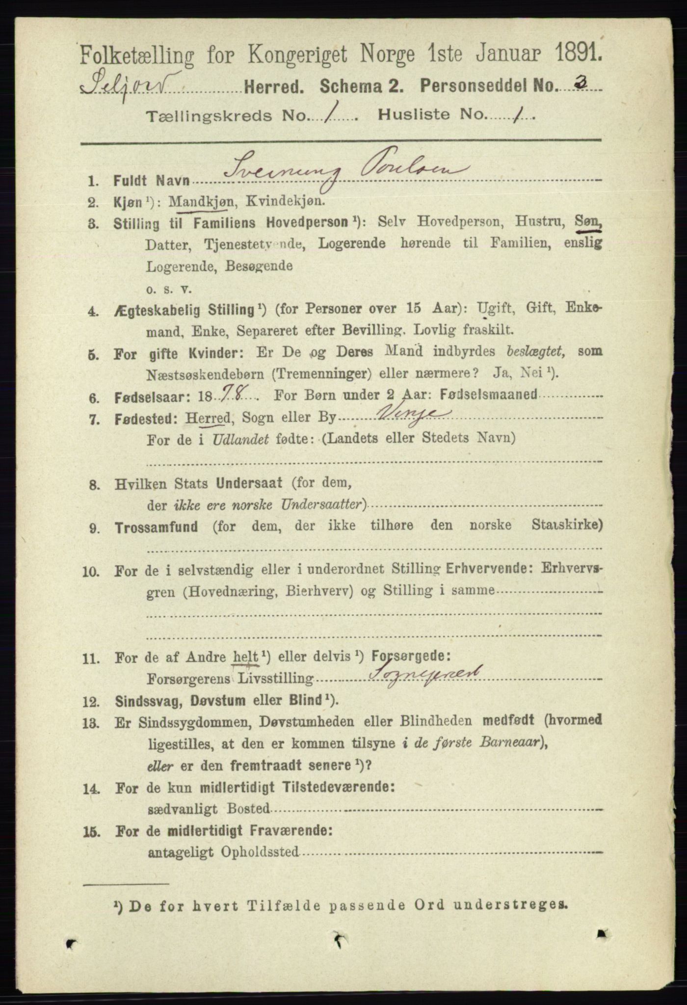 RA, 1891 census for 0828 Seljord, 1891, p. 109