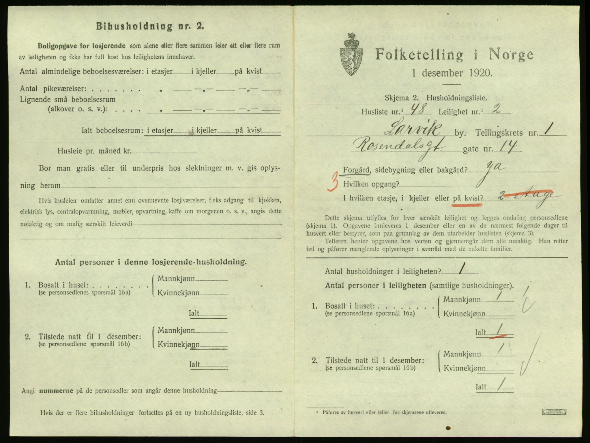 SAKO, 1920 census for Larvik, 1920, p. 3188