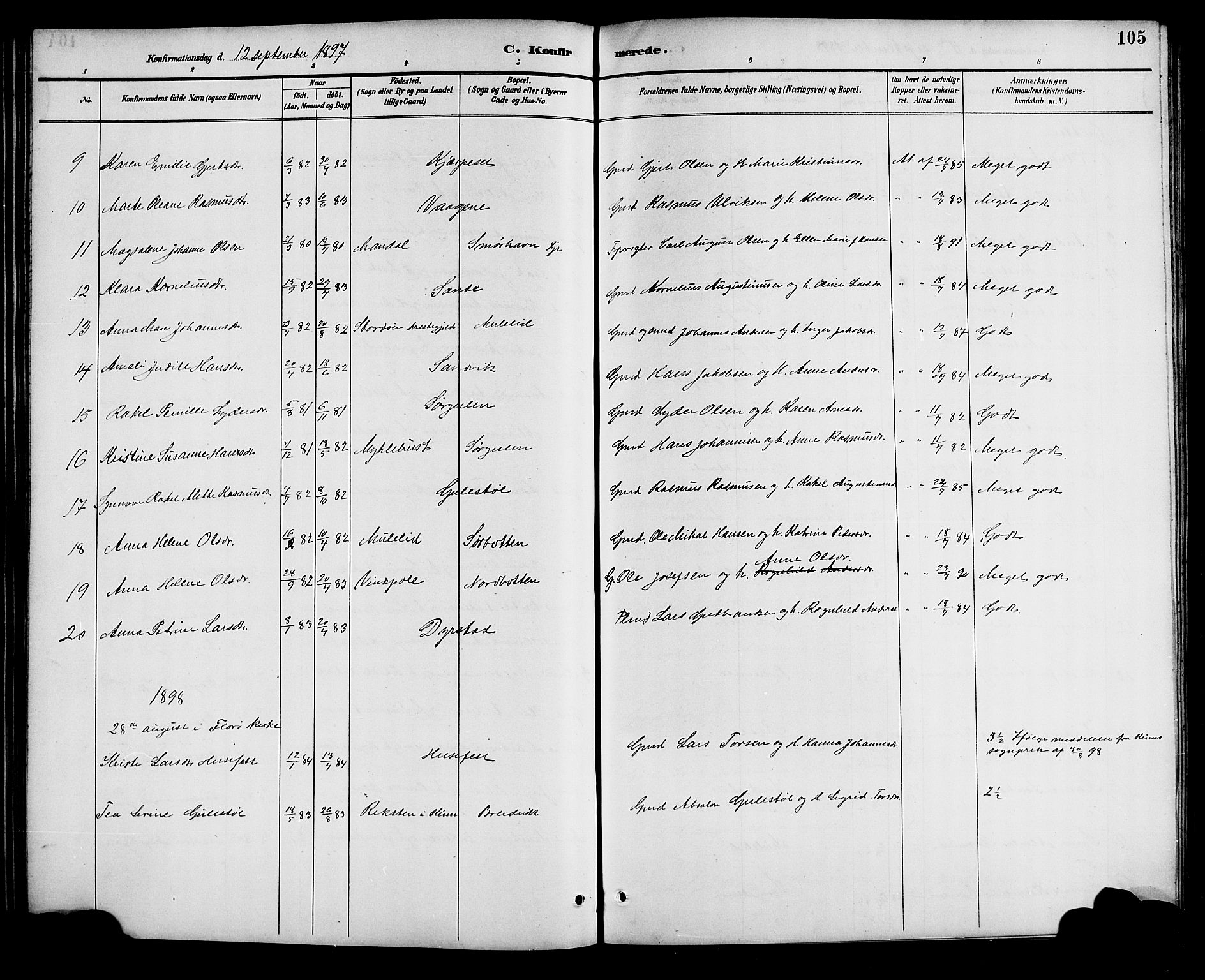 Bremanger sokneprestembete, SAB/A-82201/H/Hab/Haba/L0003: Parish register (copy) no. A 3, 1890-1908, p. 105