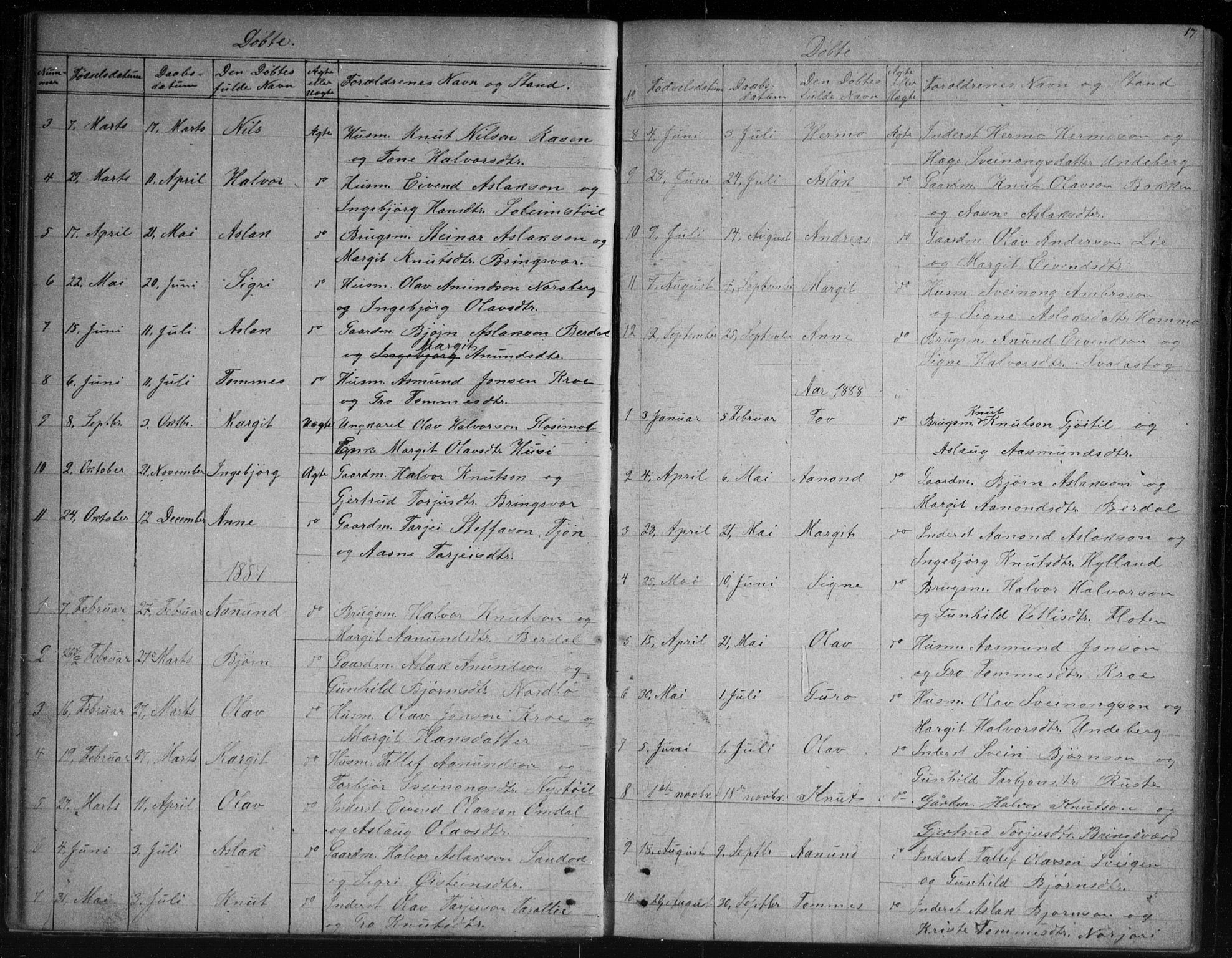 Vinje kirkebøker, SAKO/A-312/G/Gb/L0002: Parish register (copy) no. II 2, 1849-1891, p. 17