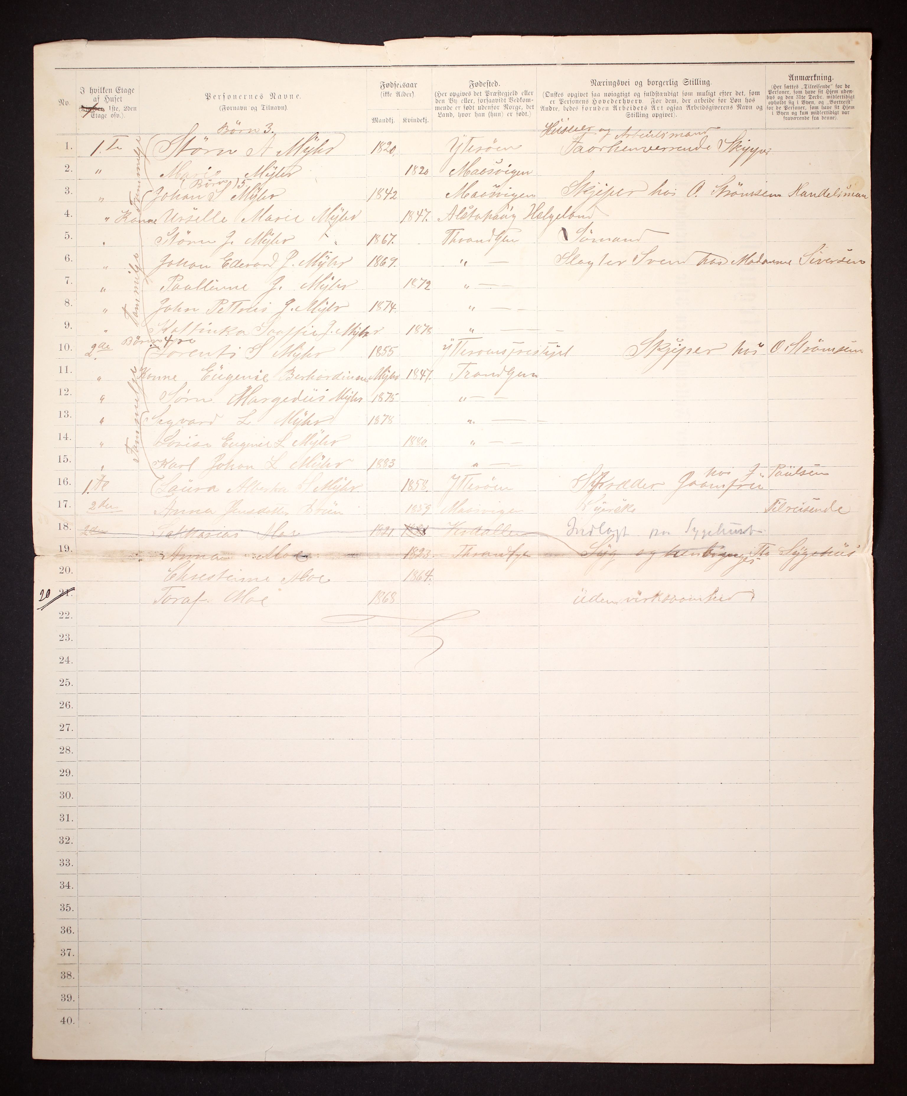 SAT, 1885 census for 1601 Trondheim, 1885, p. 1758