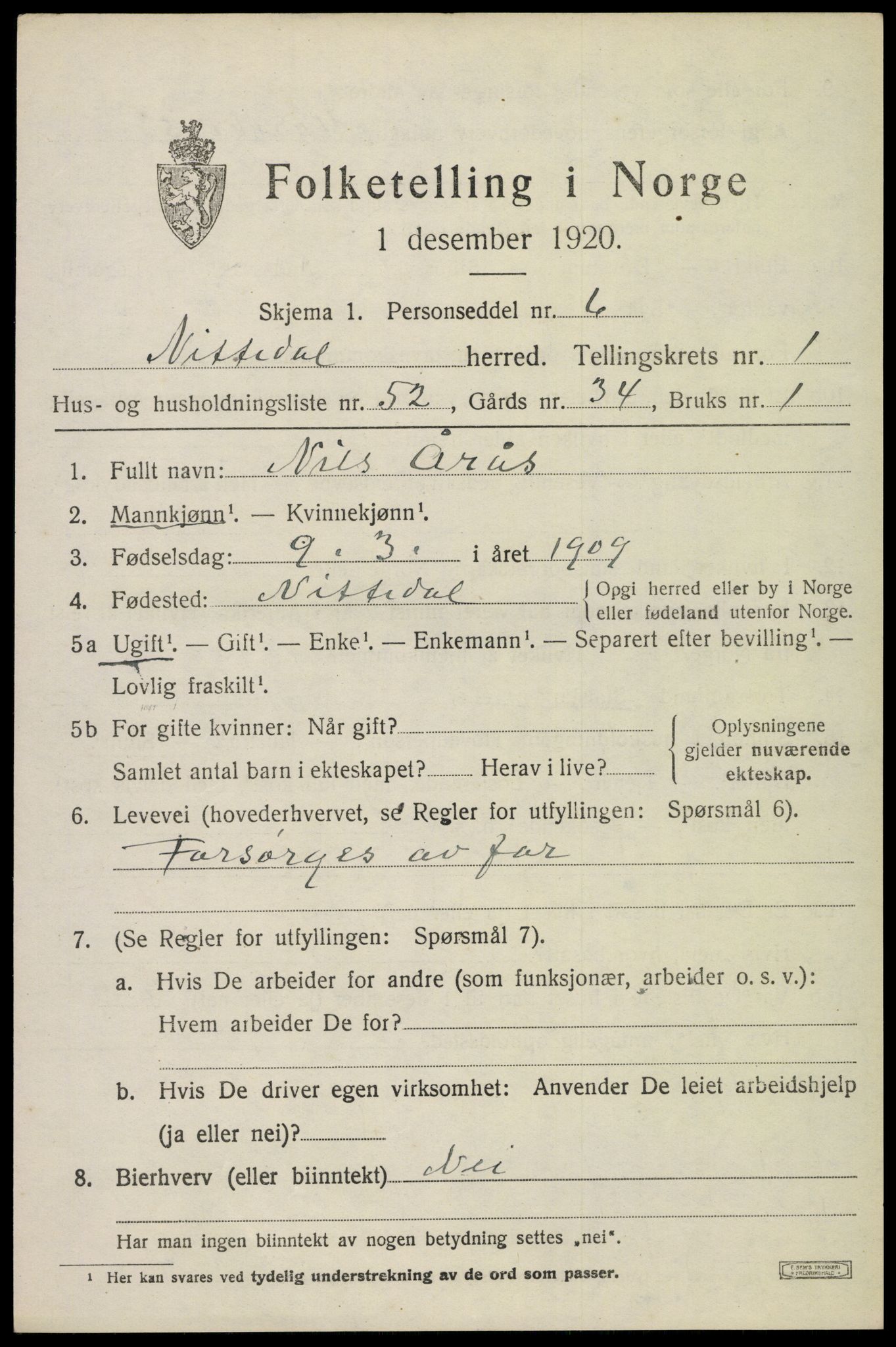 SAO, 1920 census for Nittedal, 1920, p. 1822