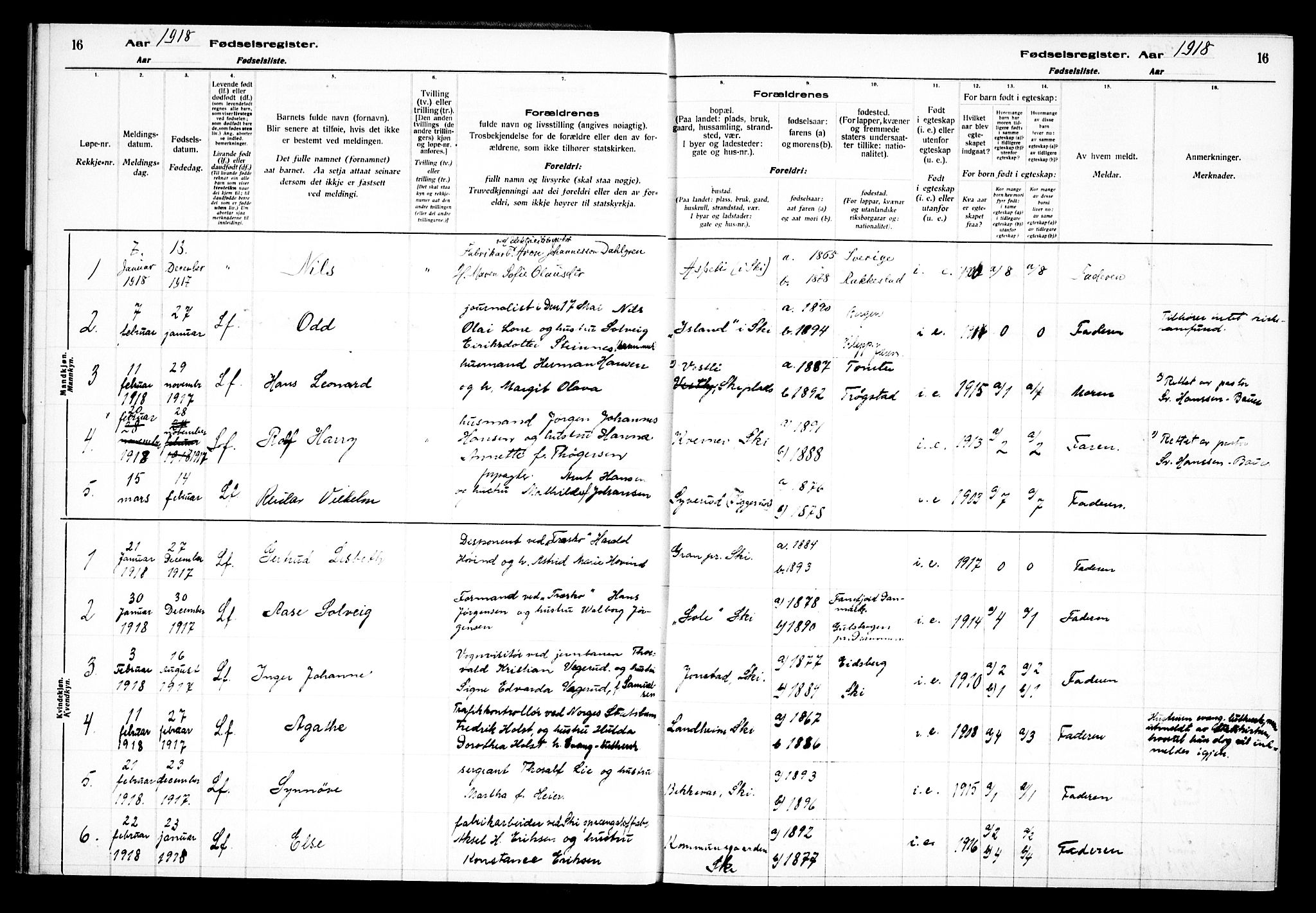 Kråkstad prestekontor Kirkebøker, AV/SAO-A-10125a/J/Jb/L0001: Birth register no. II 1, 1916-1936, p. 16