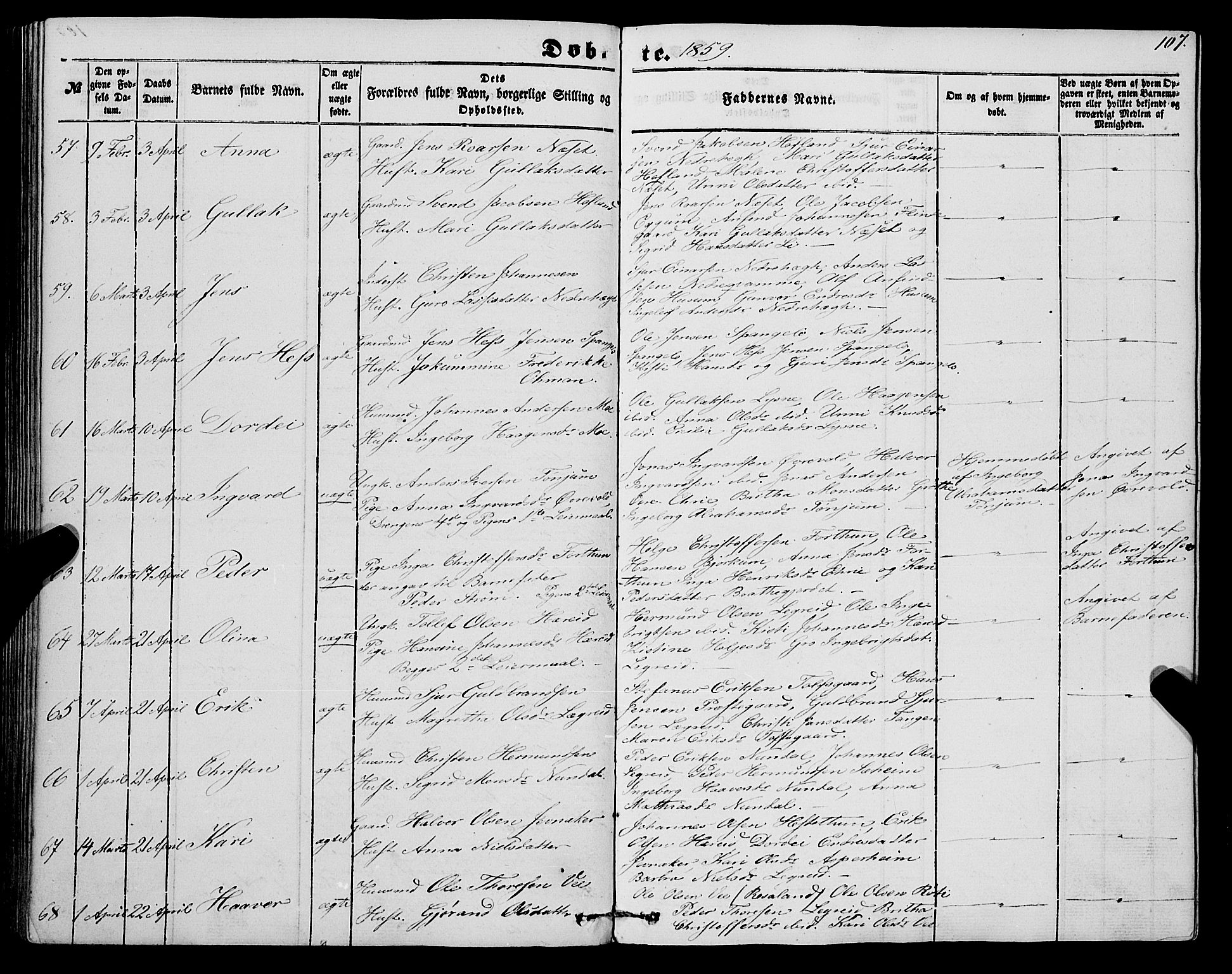 Lærdal sokneprestembete, SAB/A-81201: Parish register (official) no. A 11, 1850-1866, p. 107