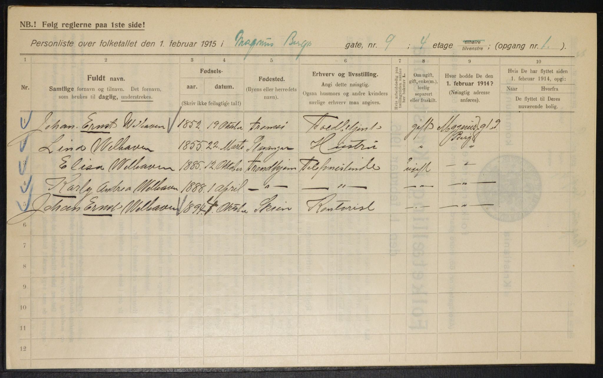 OBA, Municipal Census 1915 for Kristiania, 1915, p. 58598