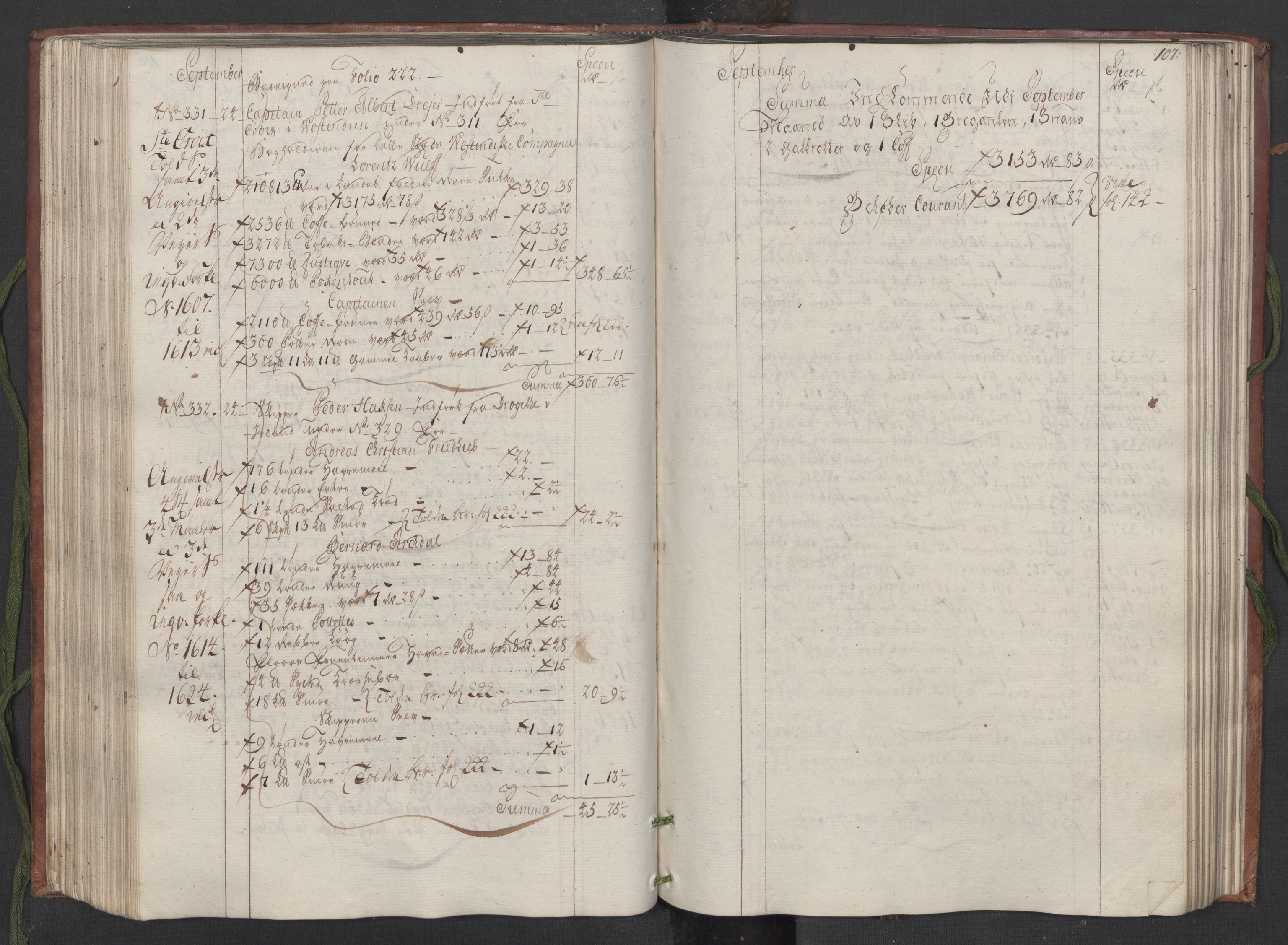 Generaltollkammeret, tollregnskaper, AV/RA-EA-5490/R33/L0082/0001: Tollregnskaper Trondheim A / Inngående hovedtollbok, 1764, p. 106b-107a