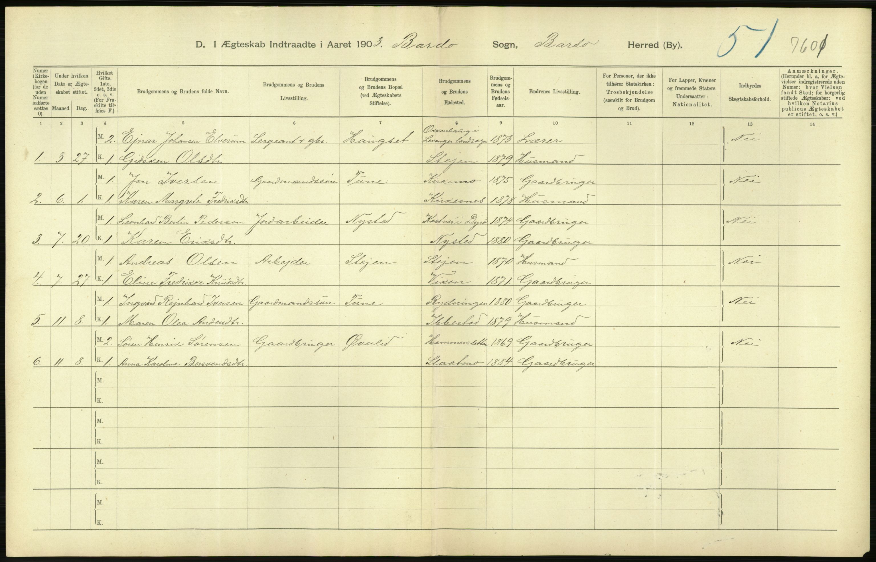 Statistisk sentralbyrå, Sosiodemografiske emner, Befolkning, AV/RA-S-2228/D/Df/Dfa/Dfaa/L0021: Tromsø amt: Fødte, gifte, døde., 1903, p. 342