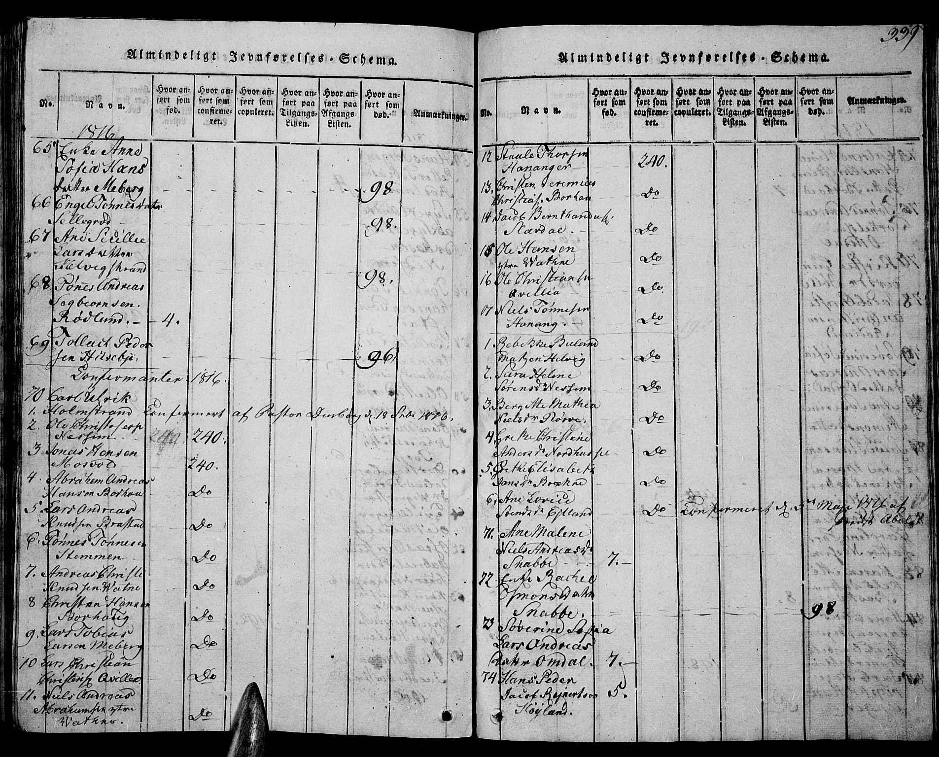 Lista sokneprestkontor, AV/SAK-1111-0027/F/Fb/L0001: Parish register (copy) no. B 1, 1816-1832, p. 339