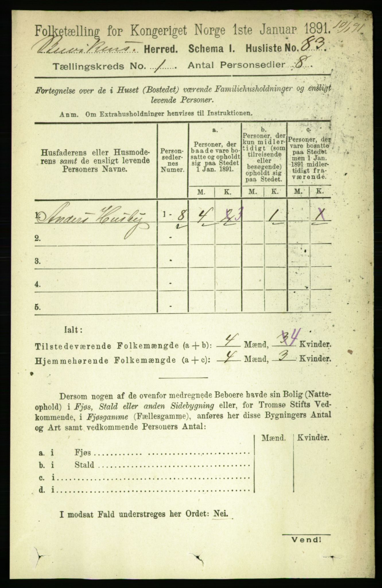 RA, 1891 census for 1656 Buvik, 1891, p. 94