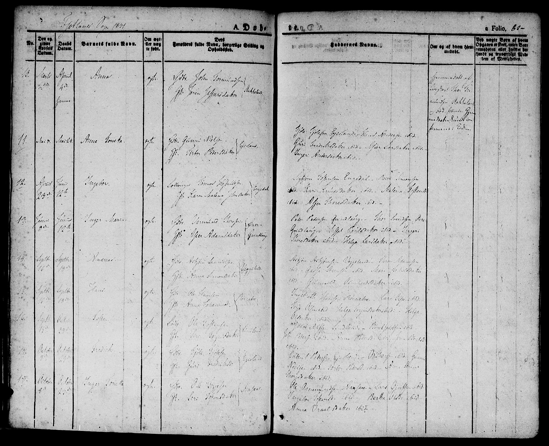 Hægebostad sokneprestkontor, AV/SAK-1111-0024/F/Fa/Faa/L0003: Parish register (official) no. A 3 /2, 1825-1840, p. 62