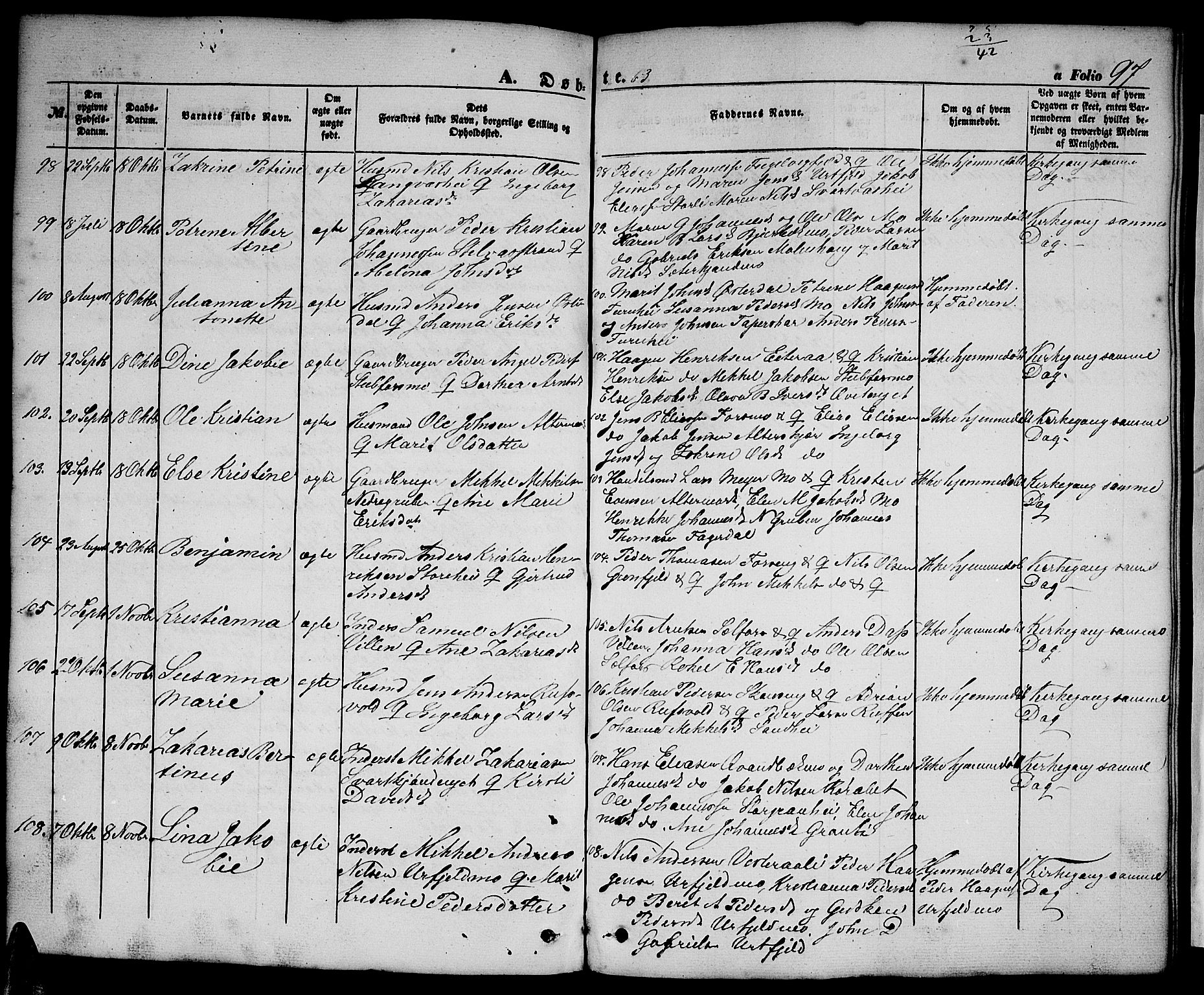 Ministerialprotokoller, klokkerbøker og fødselsregistre - Nordland, AV/SAT-A-1459/827/L0414: Parish register (copy) no. 827C03, 1853-1865, p. 97