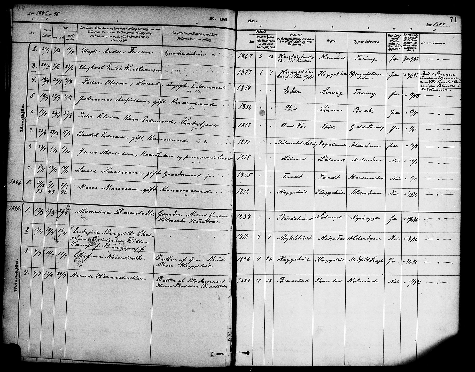Hyllestad sokneprestembete, SAB/A-80401: Parish register (official) no. C 1, 1886-1904, p. 71