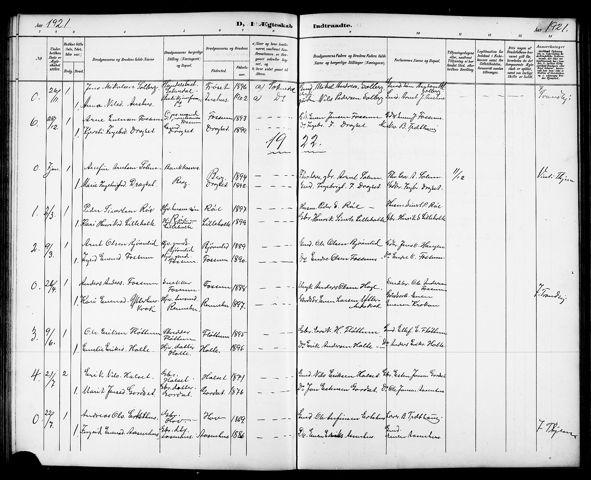 Ministerialprotokoller, klokkerbøker og fødselsregistre - Sør-Trøndelag, AV/SAT-A-1456/689/L1044: Parish register (copy) no. 689C03, 1893-1922