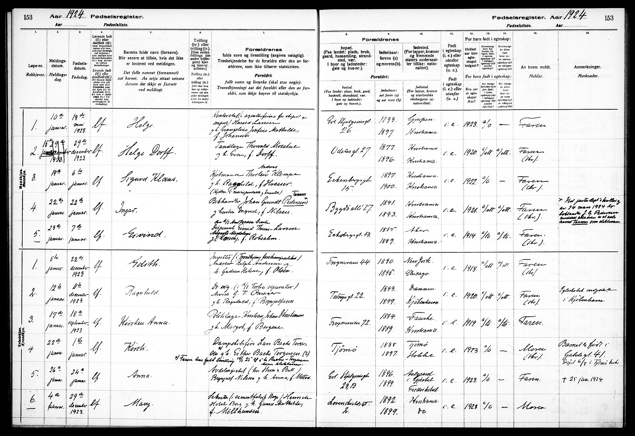 Frogner prestekontor Kirkebøker, SAO/A-10886/J/Ja/L0001: Birth register no. 1, 1916-1927, p. 153
