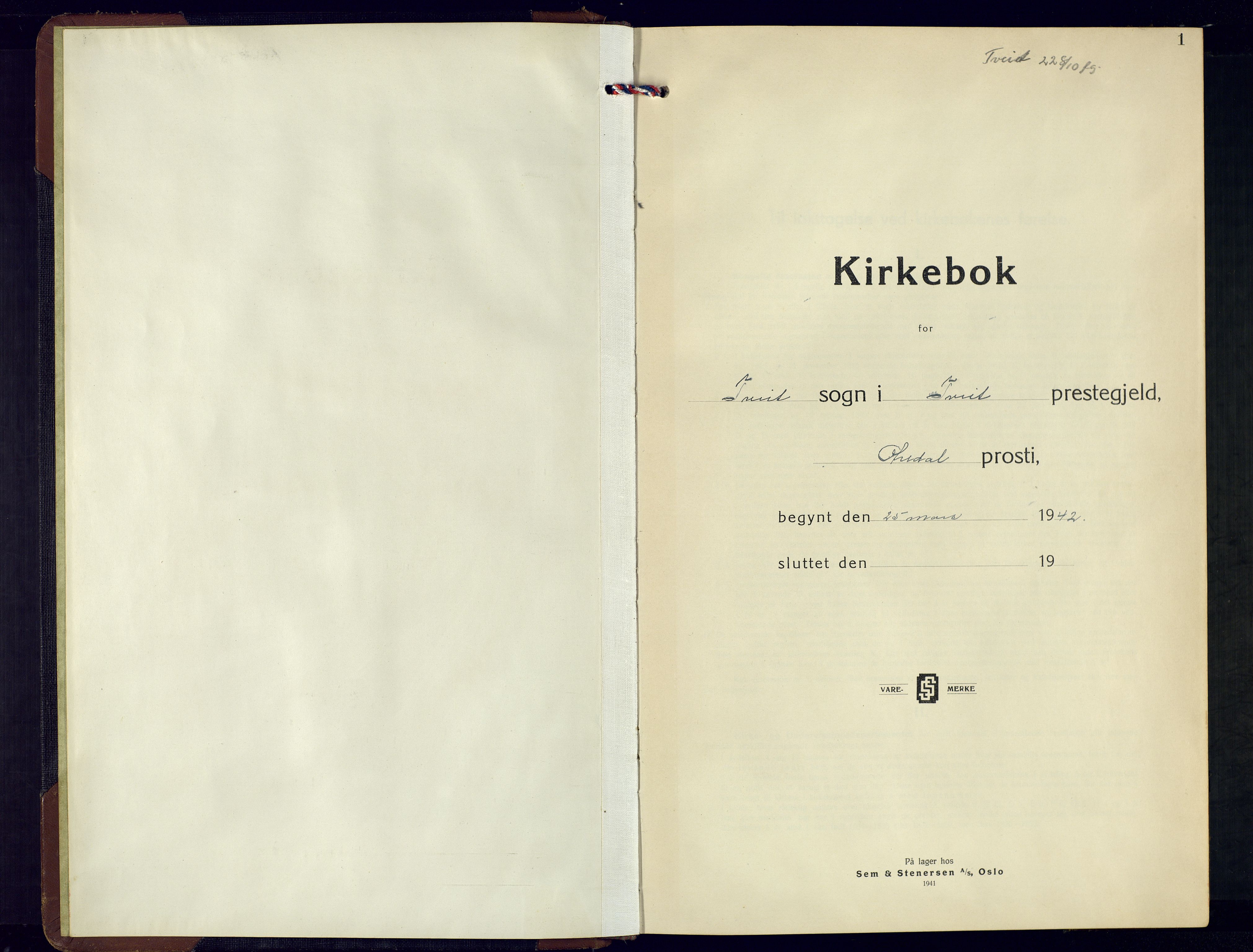 Tveit sokneprestkontor, AV/SAK-1111-0043/F/Fb/L0006: Parish register (copy) no. B-6, 1941-1962, p. 1